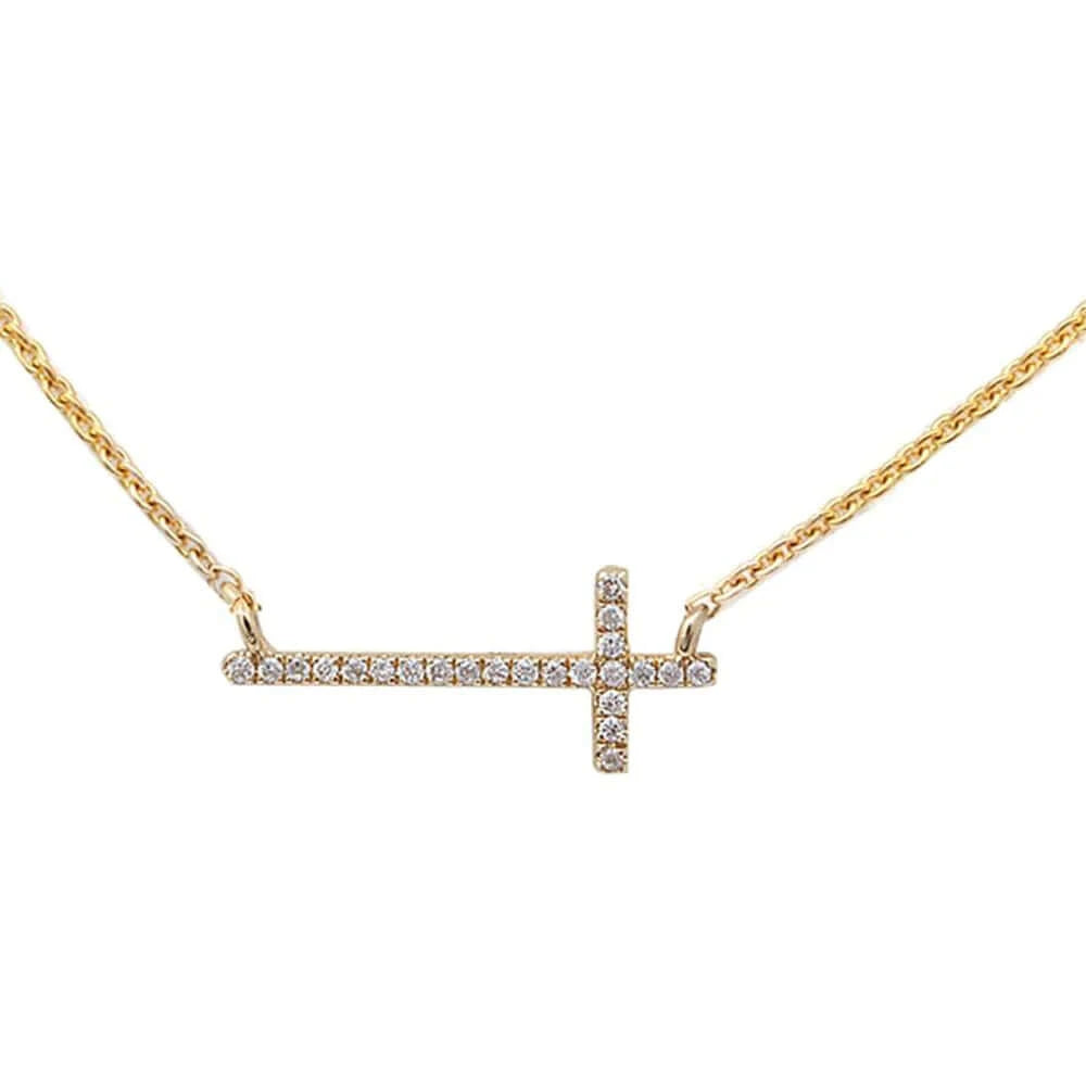 10K Gold Diamond Sideways Cross Pendant Necklace for Women - Elegant Religious Jewelry Gift for Christmas, Baptism & Everyday Wear
