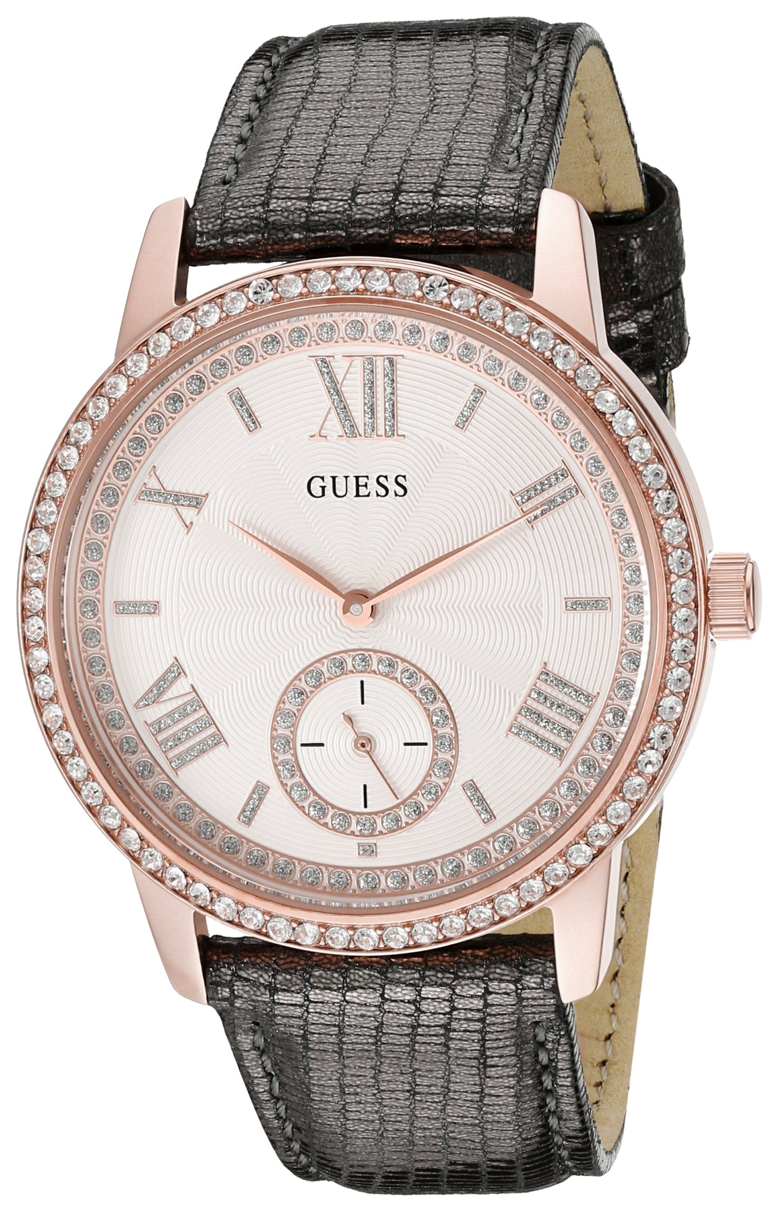 GUESS Women's Classic Grey Leather Strap Watch U0642L3 - Elegant Timepiece for Office, Date Night & Everyday Wear