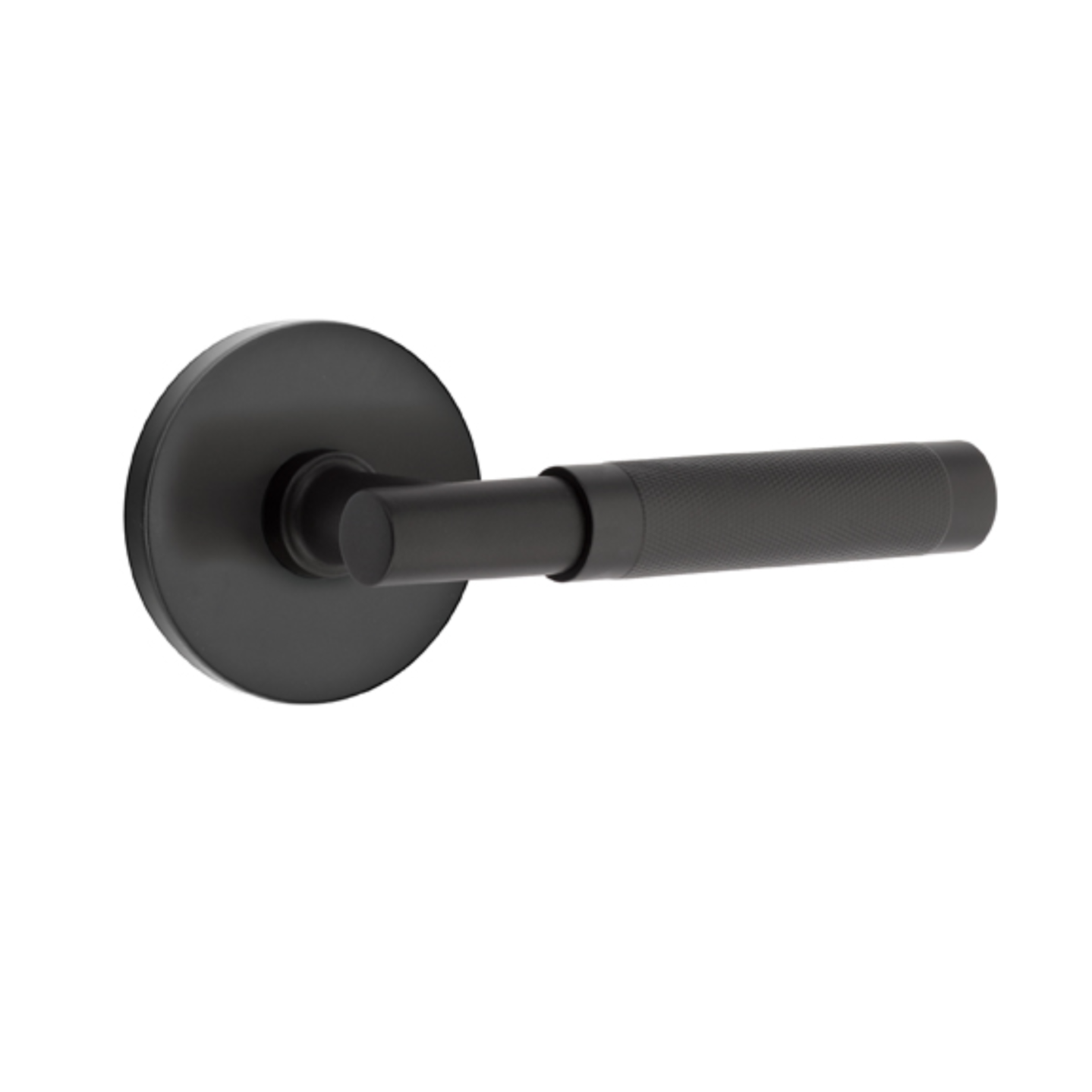 Matte Black Knurled T-Bar Door Lever with Disk Rosette - Modern and Durable Handle for Interior Doors, Bedrooms, and Offices