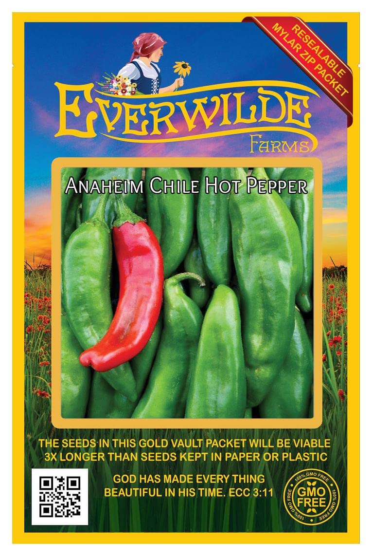 Everwilde Farms - 50 Anaheim Chile Hot Pepper Seeds - Gold Vault Jumbo Seed Packet for Home Gardening, Cooking & Spicy Recipes