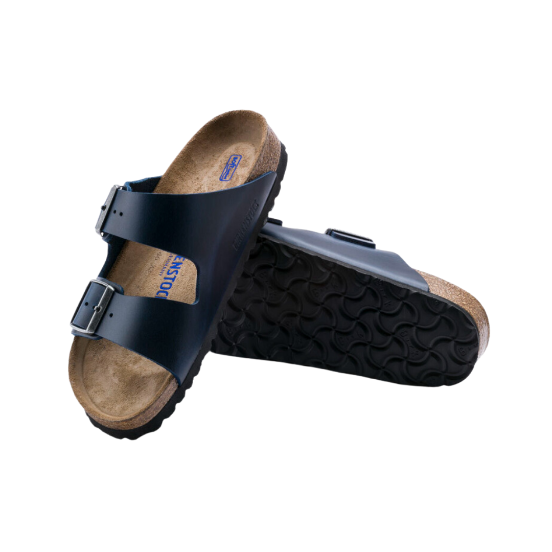 Arizona Soft Footbed Sandals for Women - Comfortable Oiled Leather Blue Slides | Perfect for Beach, Pool, and Summer Casual Wear