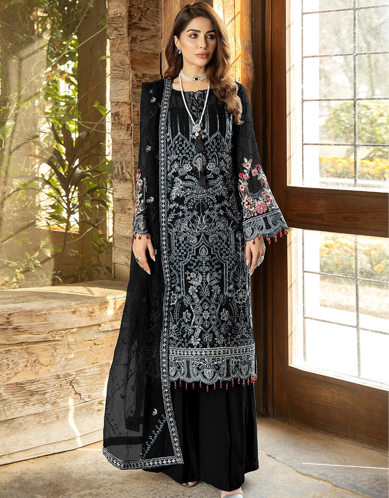 Black Faux Georgette Straight Leg Pants for Women - Elegant Office Wear & Evening Outfits