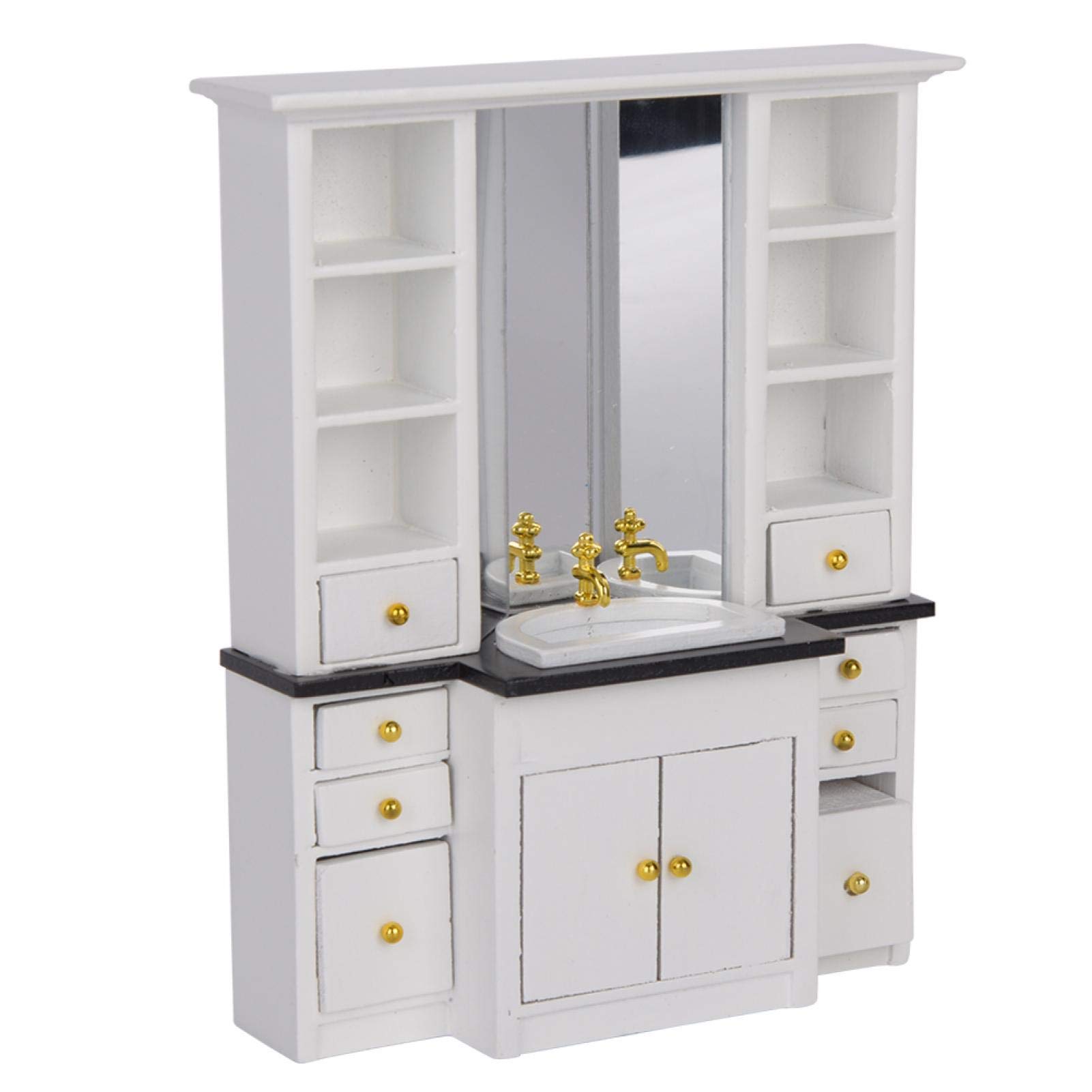 1/12 Scale Miniature Bathroom Basin & Cabinet - White & Blue Dollhouse Furniture for Bathroom & Kitchen Decor | Perfect for Dollhouse Displays, DIY Projects & Miniature Collectors