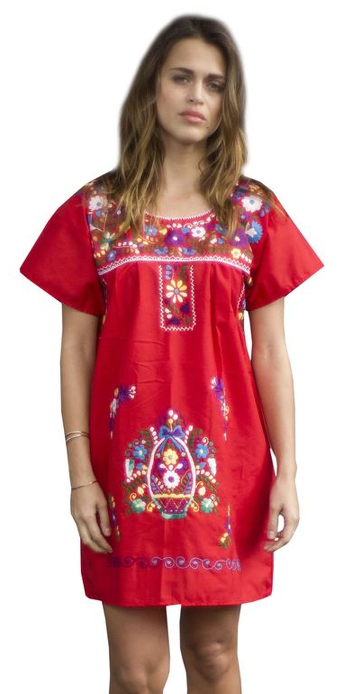 Liliana Cruz Embroidered Mexican Peasant Mini Dress - Floral Summer Dress for Women | Boho Chic Outfit for Beach, Festival & Vacation