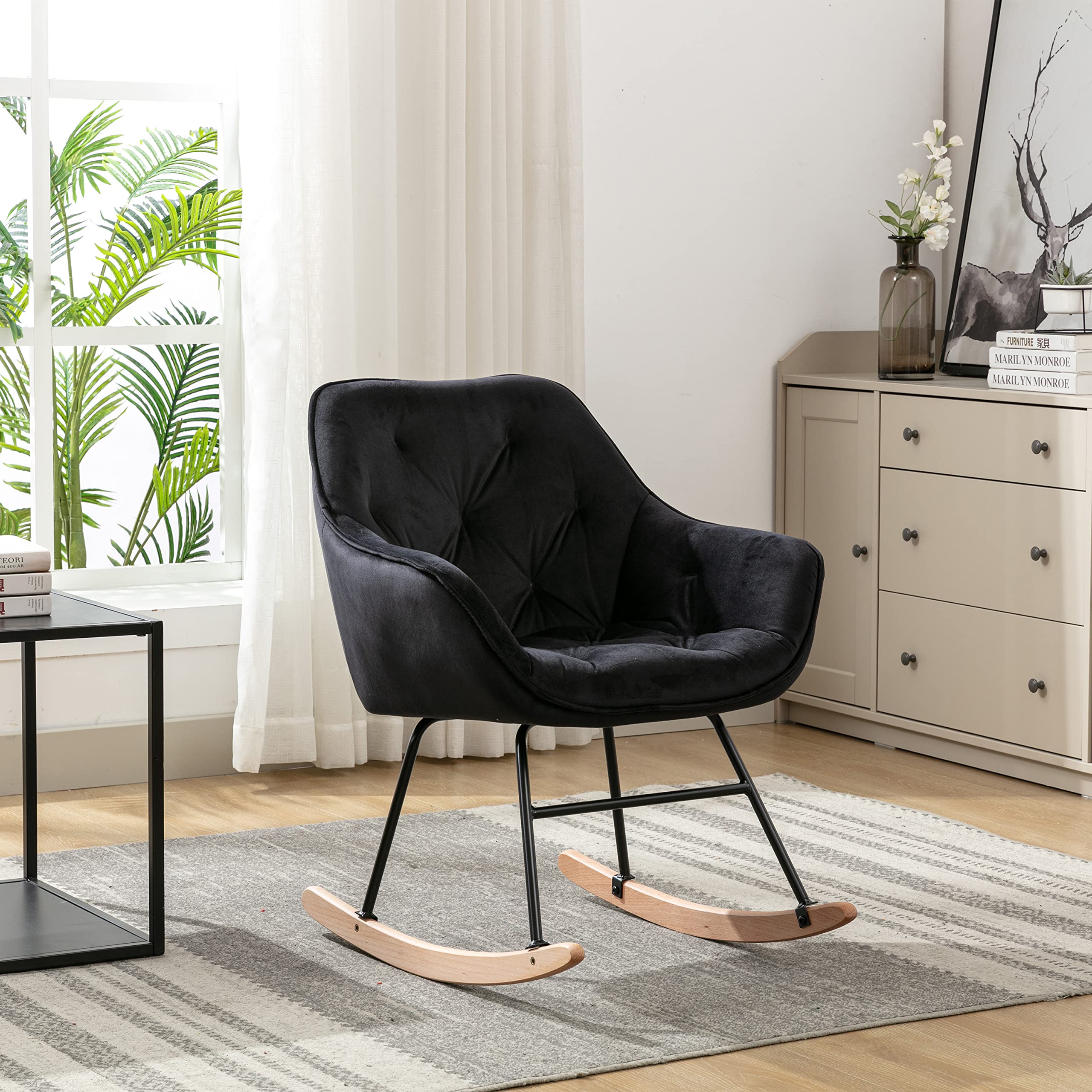 Comfortable Rocking Accent Chair for Living Room - Soft Upholstered Lounge Chair with Padded Seat & Backrest - Perfect for Relaxing, Reading & Napping