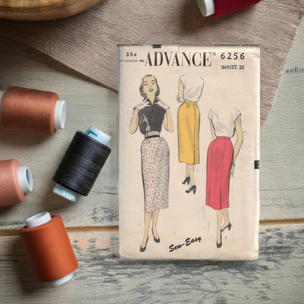 Vintage 1950s Ladies Slim Skirt Sewing Pattern - Advance 6256 Unprinted Retro Dressmaking Template for DIY Fashion & Costume Design