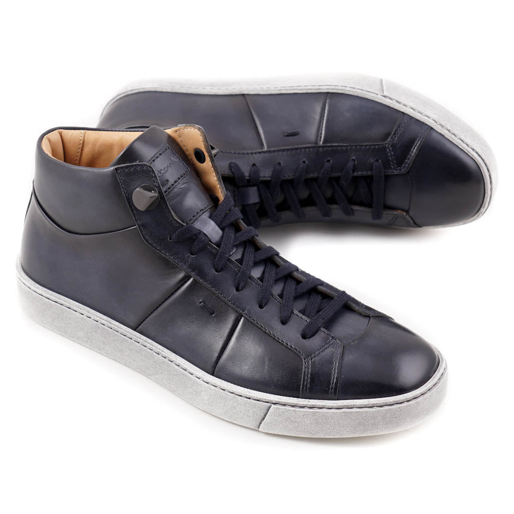 Santoni Mid Top Sneakers for Men - Dark Blue Casual Shoes | Comfortable & Stylish Sneakers for Walking, Running & Everyday Wear