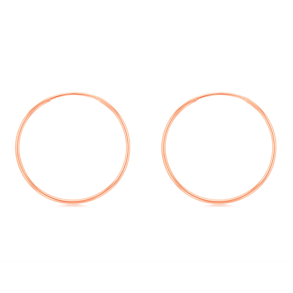 9ct Rose Gold Plain 20mm Sleeper Earrings for Women - Hypoallergenic Comfort Hoop Earrings for Everyday Wear & Sleeping