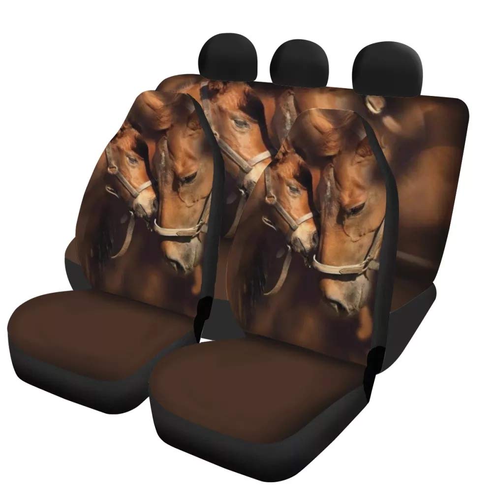 Brown Horse Car Seat Covers Full Set - Universal Fit for Cars, Trucks, SUVs & Vans - Durable Front & Back Seat Protection for Outdoor Adventures & Daily Commutes