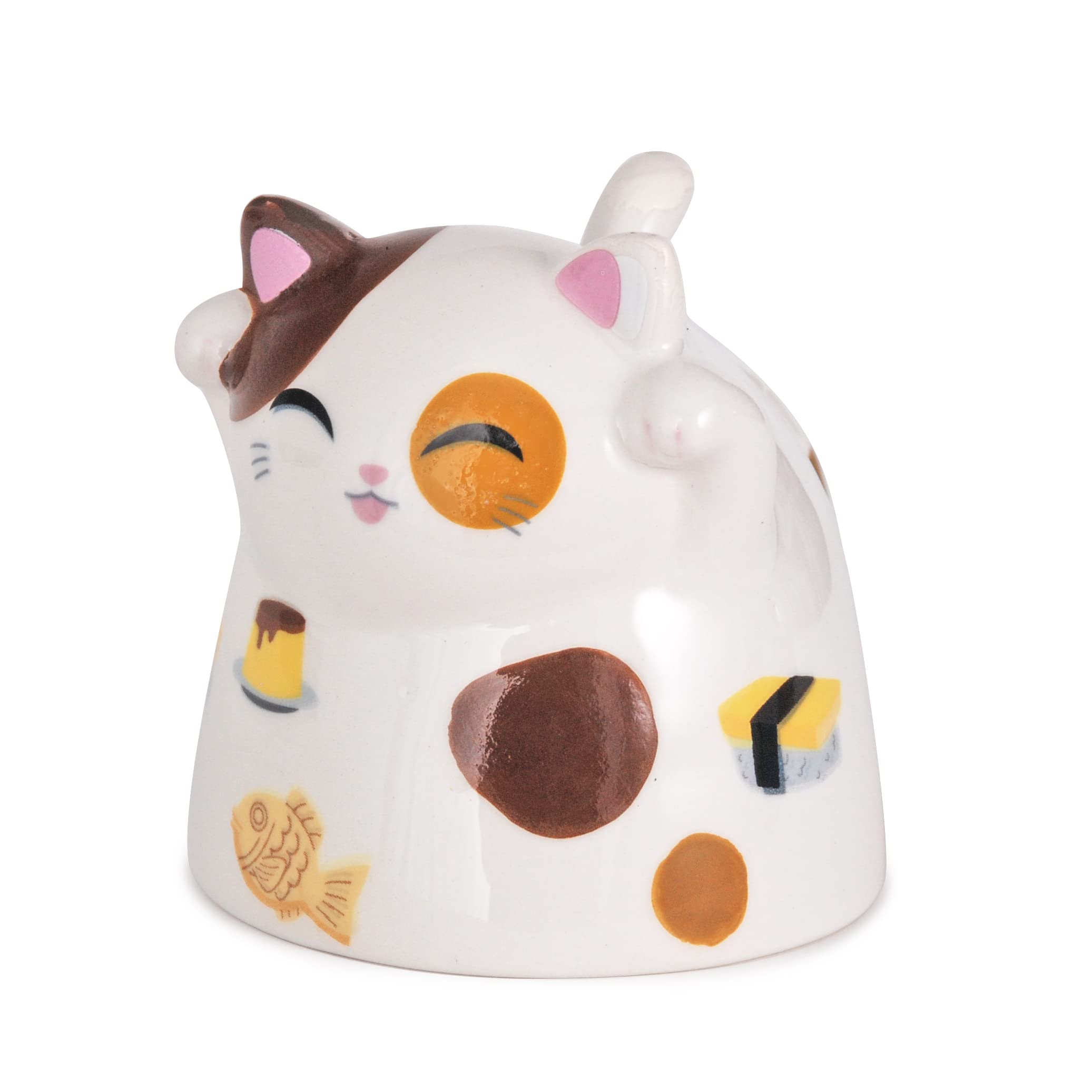 Fuji Merchandise Genki Cats Tea Cups - 5oz Porcelain Double Wall Upside Down Design with Cat-Shaped Tail Handle (Tayo) - Perfect for Tea Lovers, Cat Enthusiasts & Unique Gift Ideas