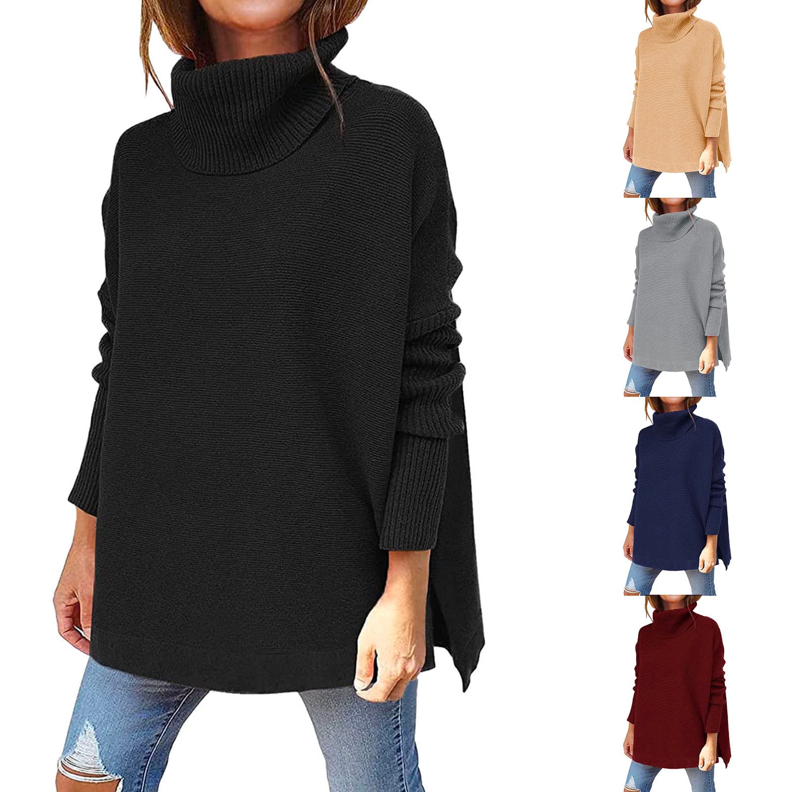 Women's Solid Color Turtleneck Sweater - Soft Knit Loose Fit Long Sleeve Pullover Top for Fall & Winter | Casual Office Wear, Weekend Outfits, Layering Essential