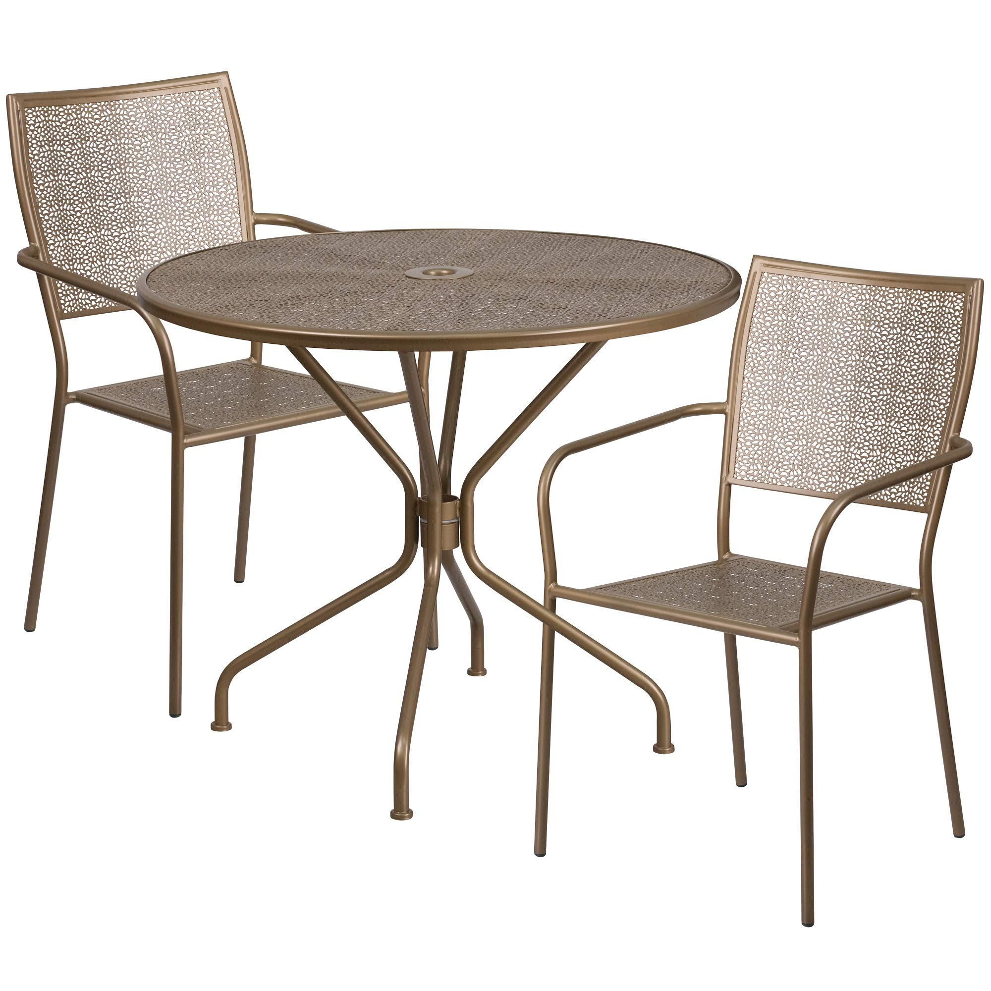 F&F Furniture Group 3-Piece Round Gold Patio Dining Set with 2 Square Back Chairs - 35.25
