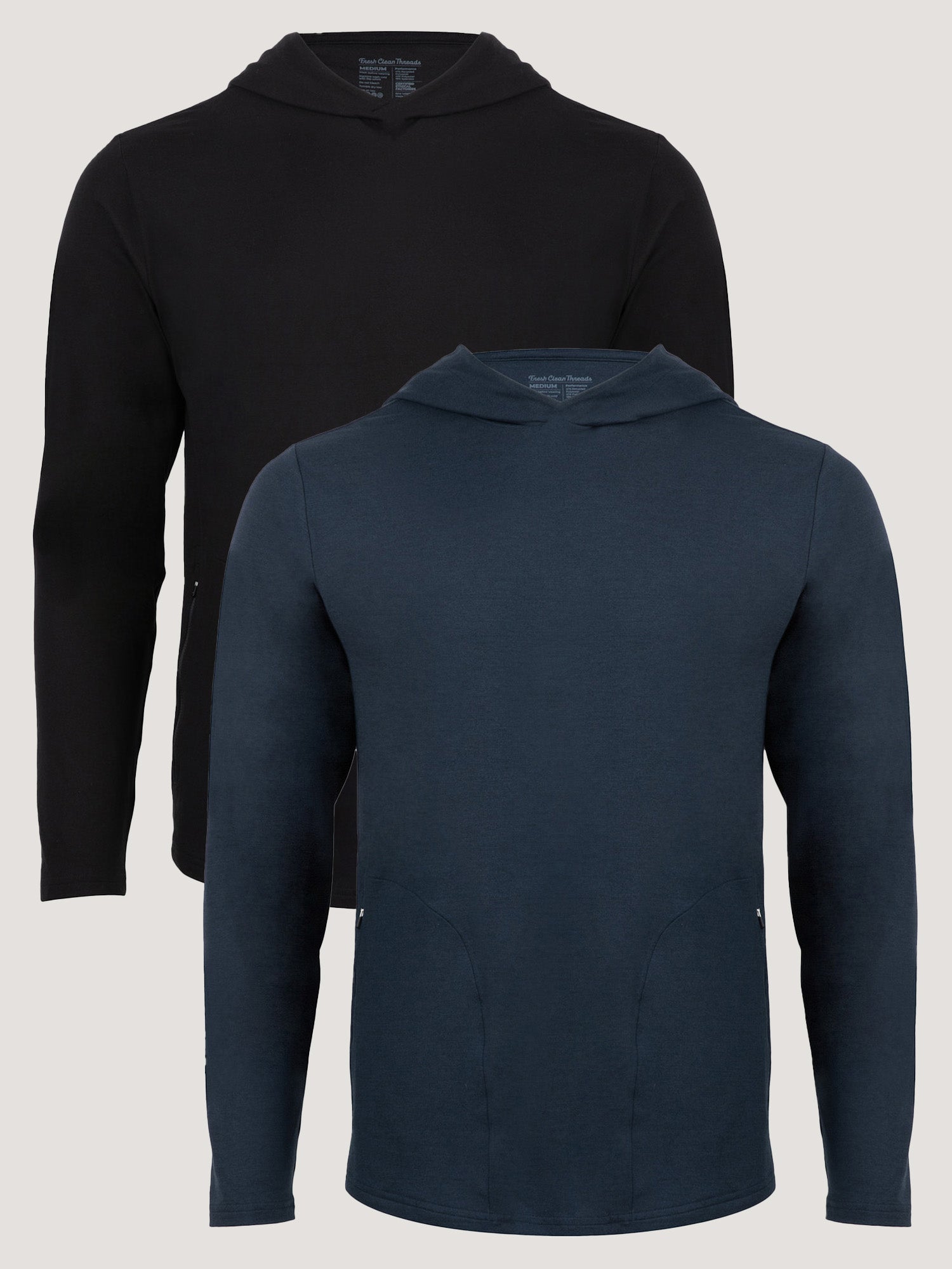 Premium Tech Pullover Hoodie for Men - Black & Navy 2 Pack Set - Soft Cotton Blend Comfortable Casual Wear for Gym, Work & Outdoor Activities