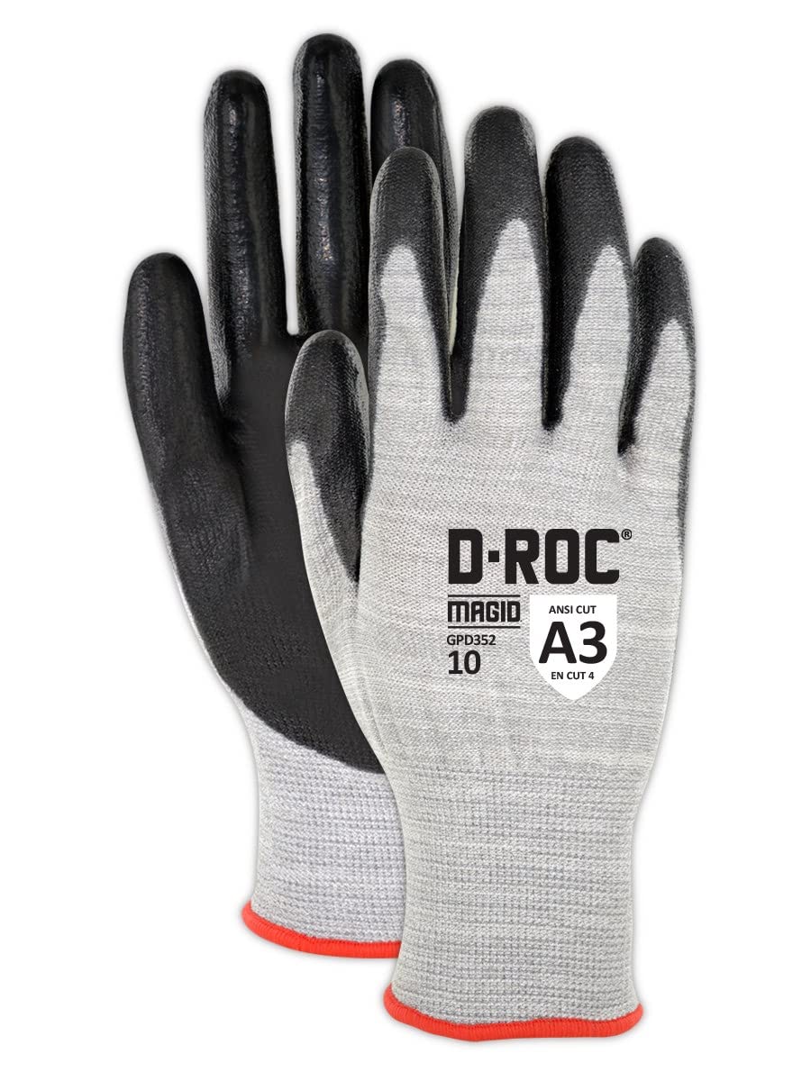 **ANSI A3 ESD Polyurethane Palm Coated Work Gloves - MAGID D-ROC GPD352, Size 9/Large, 12 Pairs - Durable, Anti-Static, Grip Protection for Electronics Assembly, Warehouse & Industrial Work**