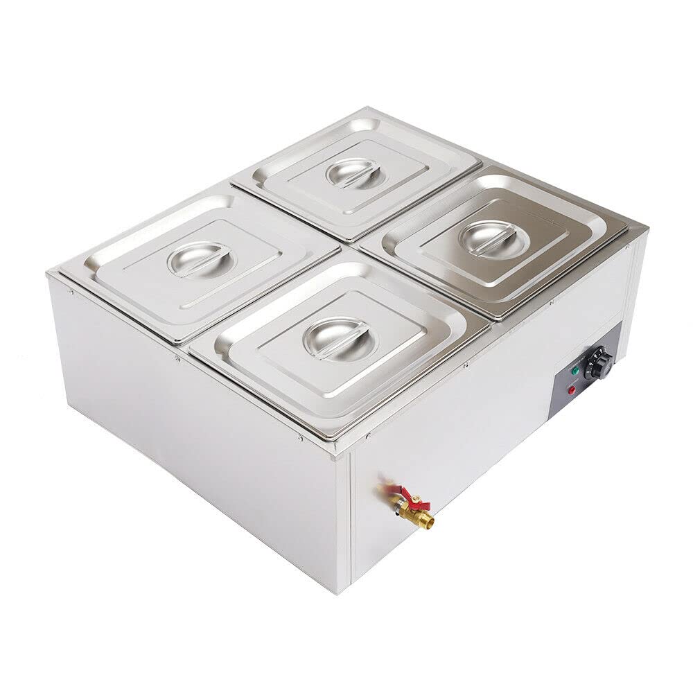 Commercial 4-Pan Electric Food Warmer - Stainless Steel Countertop Steamer for Soup, Cheese & Buffet Dishes - Perfect for Restaurants, Catering & Party Serving Stations
