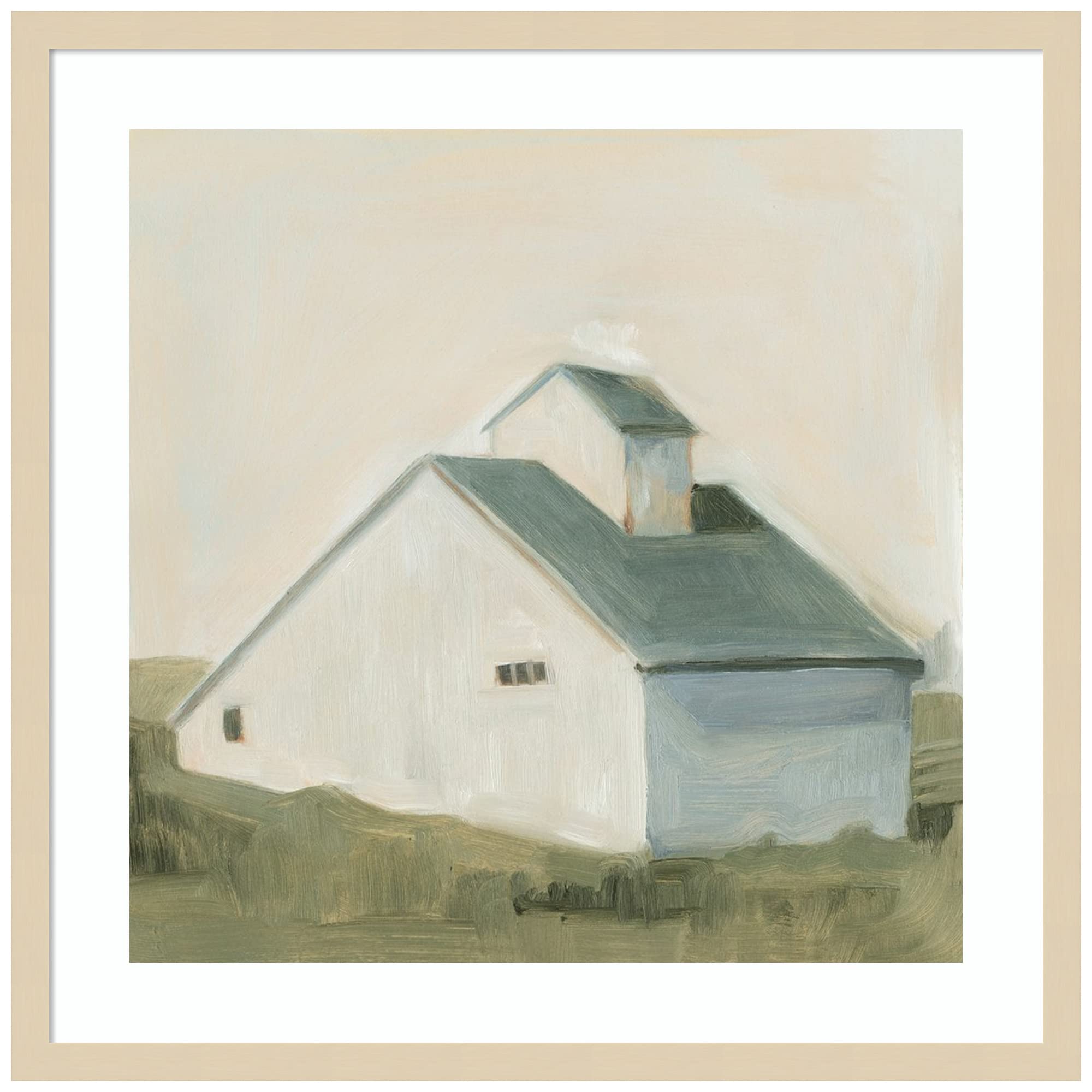 Emma Scarvey Serene Barn I Wood Framed Wall Art Print - 25x25 Inch Natural Frame - Farmhouse Decor for Living Room, Bedroom & Office