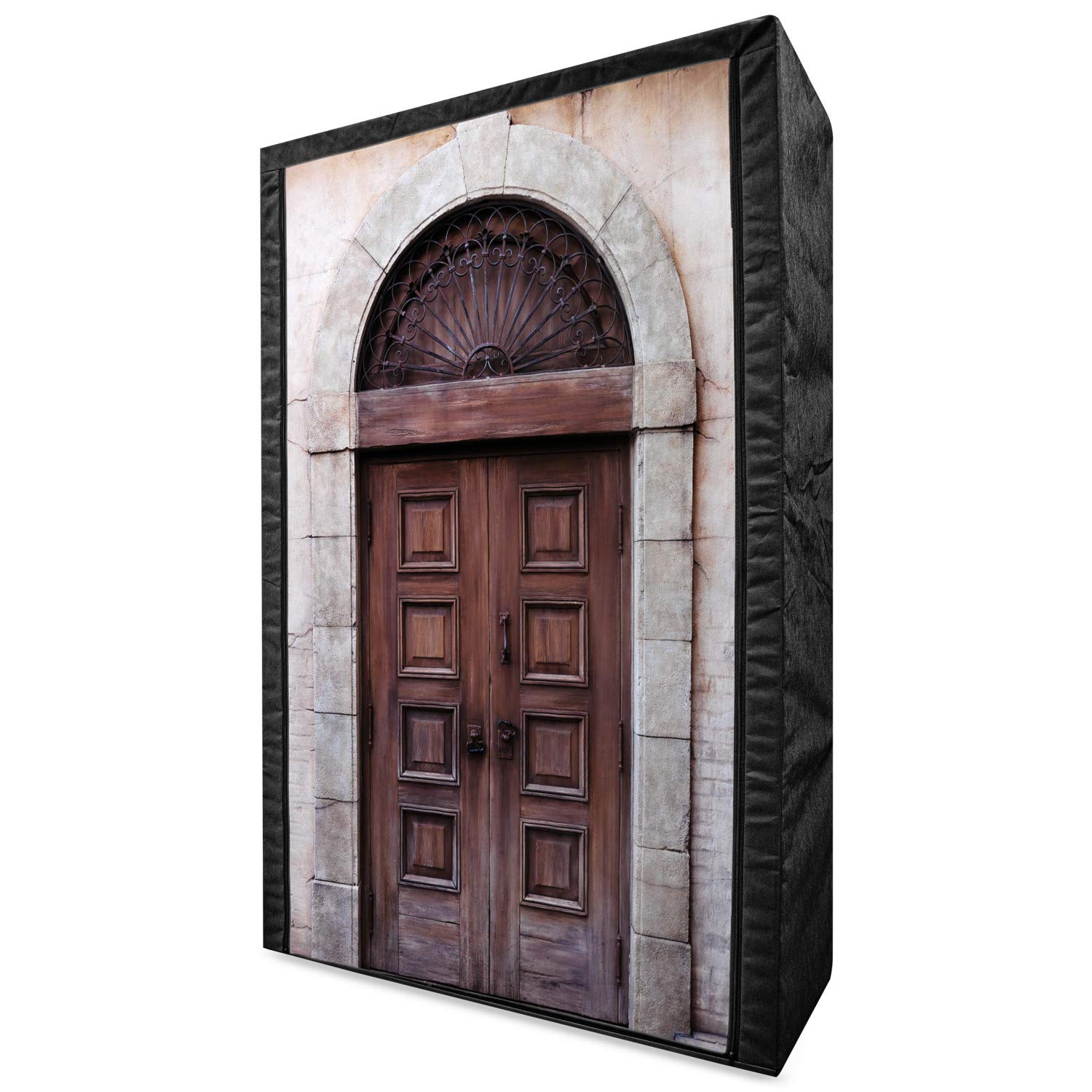 Ambesonne Rustic Portable Fabric Wardrobe with Arched Wooden Venetian Door | Ottoman-Inspired Clothing Organizer with Shelves | 42.5 Inch Brown Cream Storage Closet for Bedroom, Dorm, or Guest Room