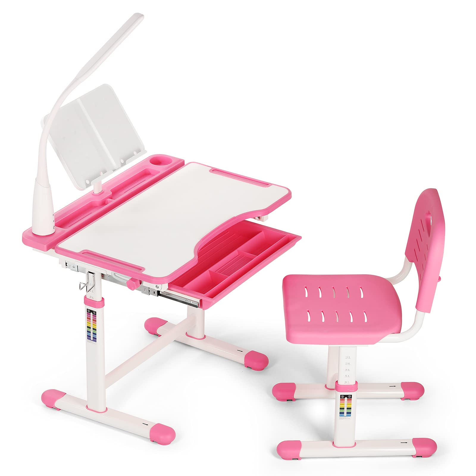 Kids Study Desk and Chair Set with Storage & LED Lamp - Adjustable Height Children's Table for Homework, Drawing, and Reading - Perfect for Bedroom, Playroom, or Homeschool Classroom