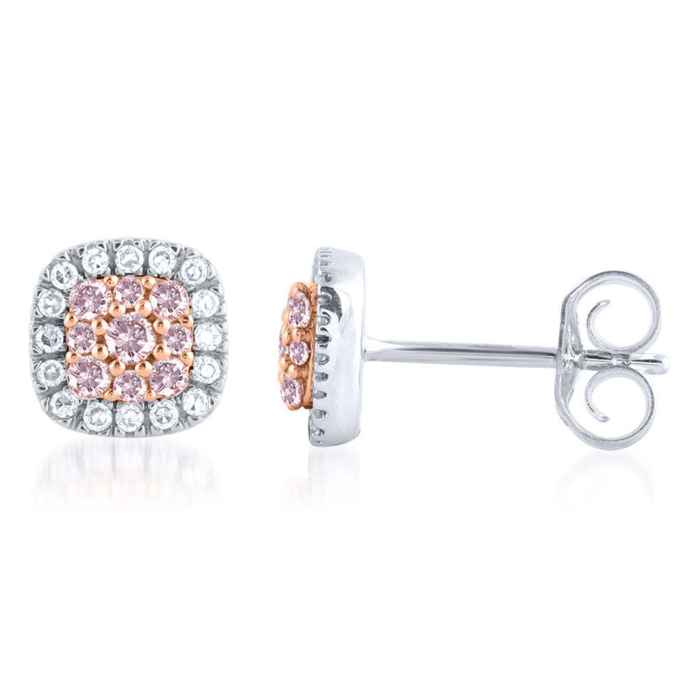 9ct White and Rose Gold 1/3 Carat Diamond Stud Earrings with Pink Argyle Diamonds - Elegant Gift for Women, Valentine's Day, Anniversary & Special Occasions