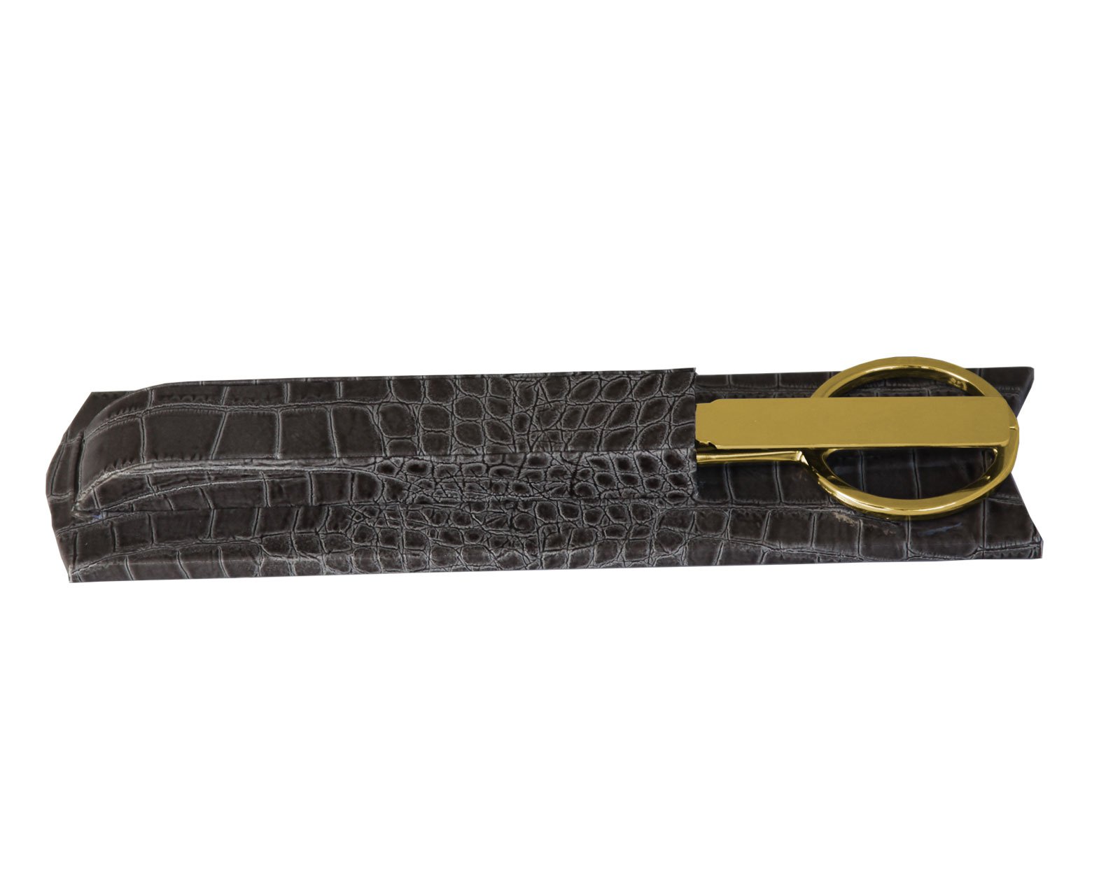 Premium DACASSO Protacini Castlerock Gray Italian Crocodile Leather Library Set - Luxury Office & Study Accessories for Home & Office Decor - Elegant Gold-Toned Italian Crocodile Leather Desk Organizer for Books, Pens & Stationery