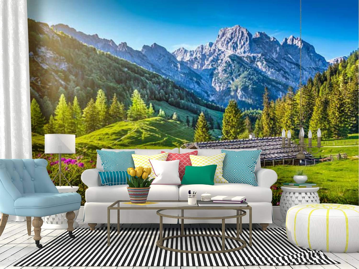 Alpine Spring Landscape Wall Mural - Peel and Stick Self-Adhesive Wallpaper | Large Removable Vinyl Film for Home Decor | Perfect for Living Rooms, Bedrooms & Offices