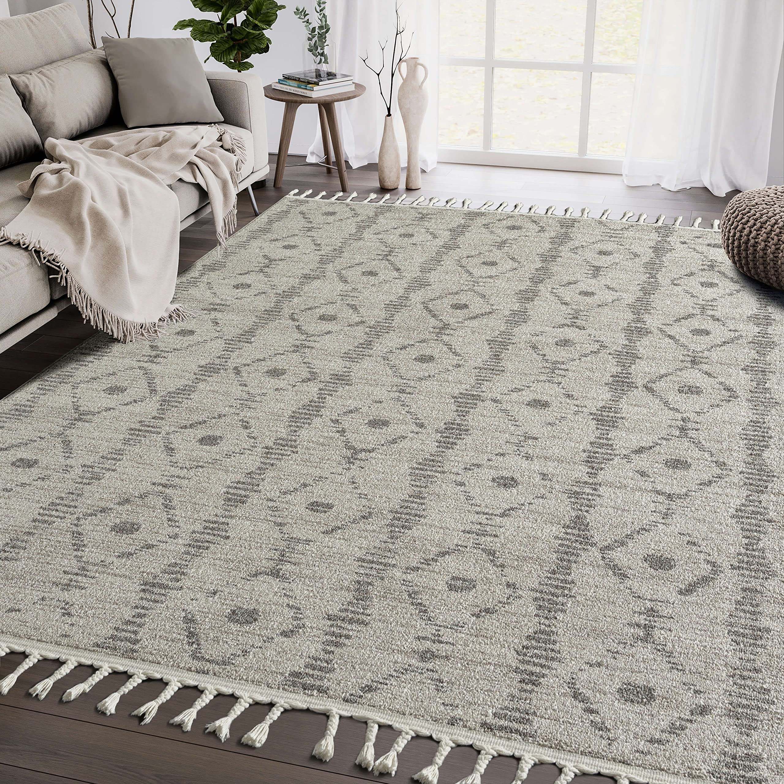 Stain & Shed Resistant 6x9 Farmhouse Area Rug - Brown Beige Stripe Diamond Pattern for Living Room & Dining Room | Large Rectangle Rug 6'x9' | Perfect for Farmhouse Decor, Cozy Home & High Traffic Areas