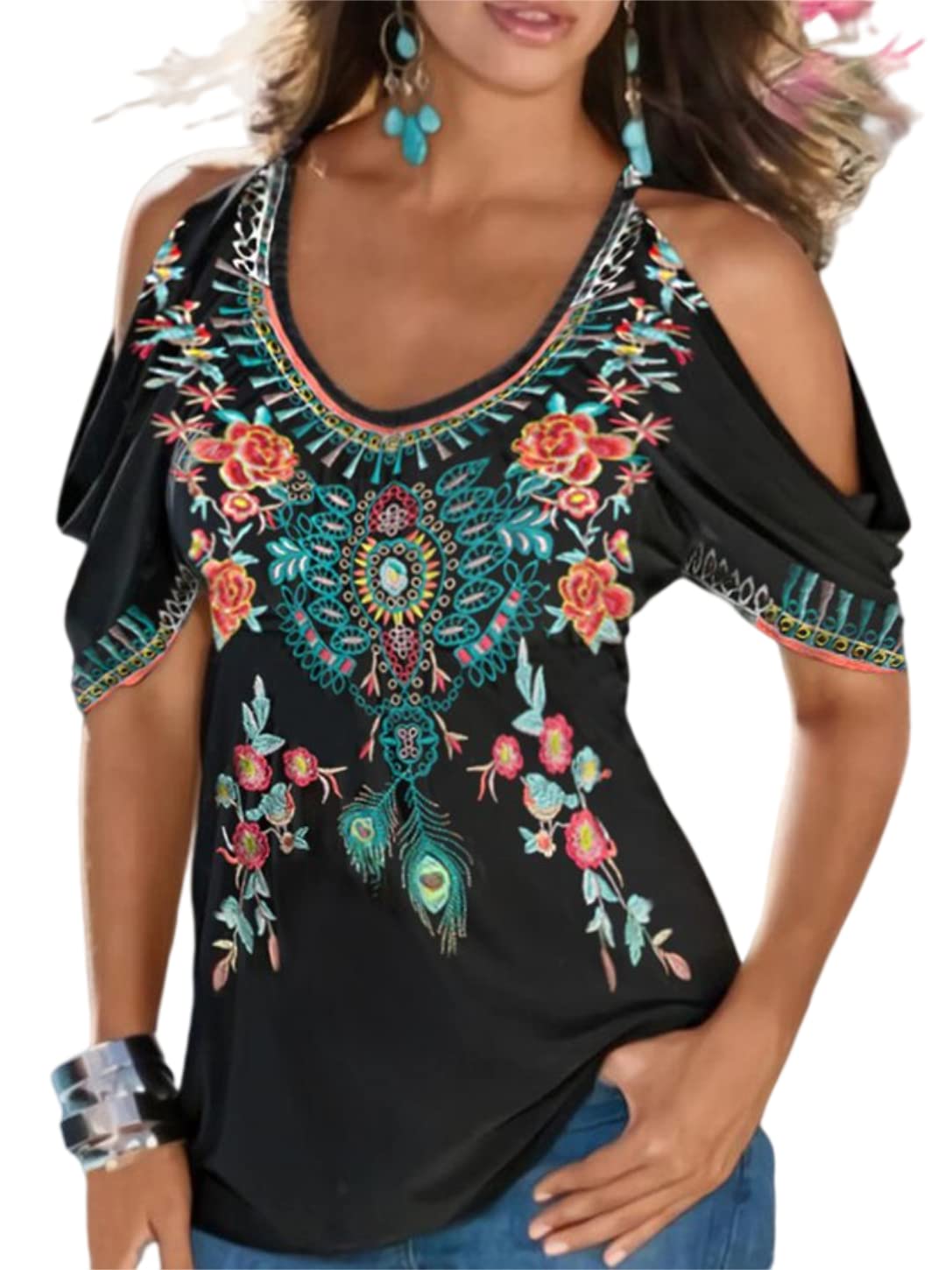 Melliflo Mexican Embroidered Blouse for Women | Handmade Peasant Top | Cold Shoulder Summer Shirt | Boho Chic Casual Wear for Beach, Festival & Vacation