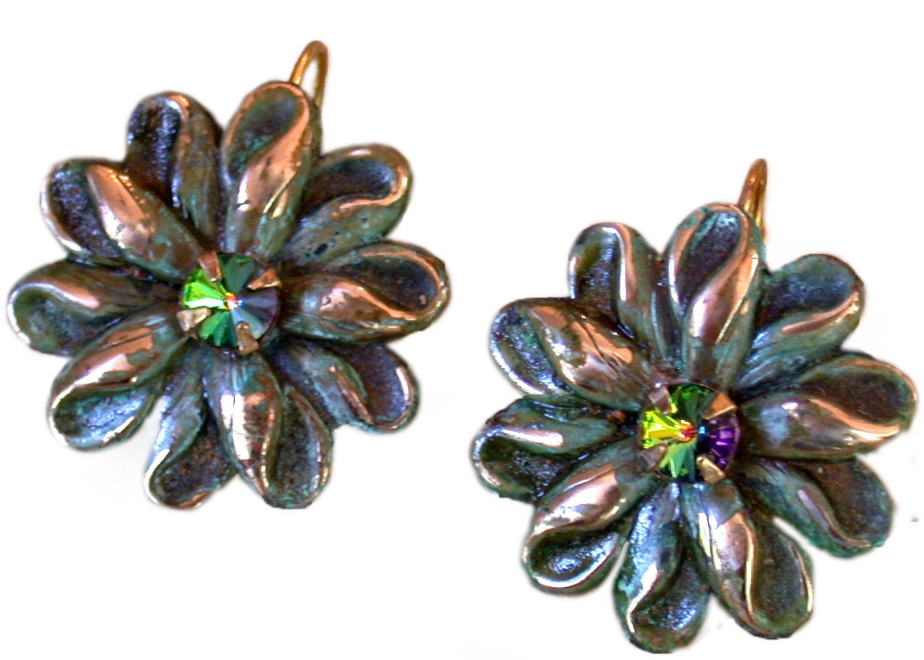 Victorian Zinnia Crystal Earrings - Swarovski Dark Vitrail for Weddings & Parties