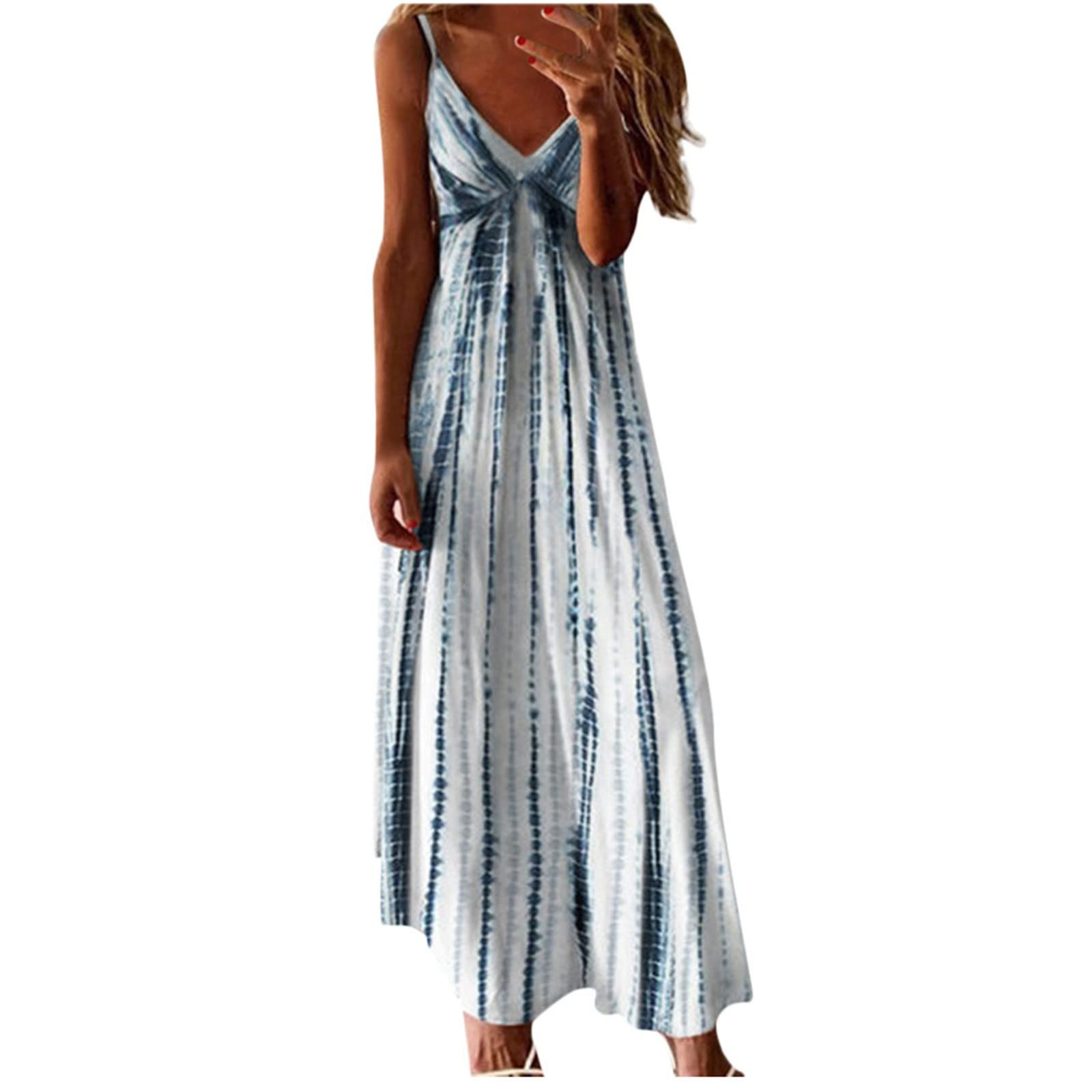 RIJJTRP Women's Tie-Dye Maxi Dress - Flowy Summer Sling Dress with Sexy Casual Fit, Boho Chic Beach Cover Up, Perfect for Vacation, Music Festivals & Date Nights