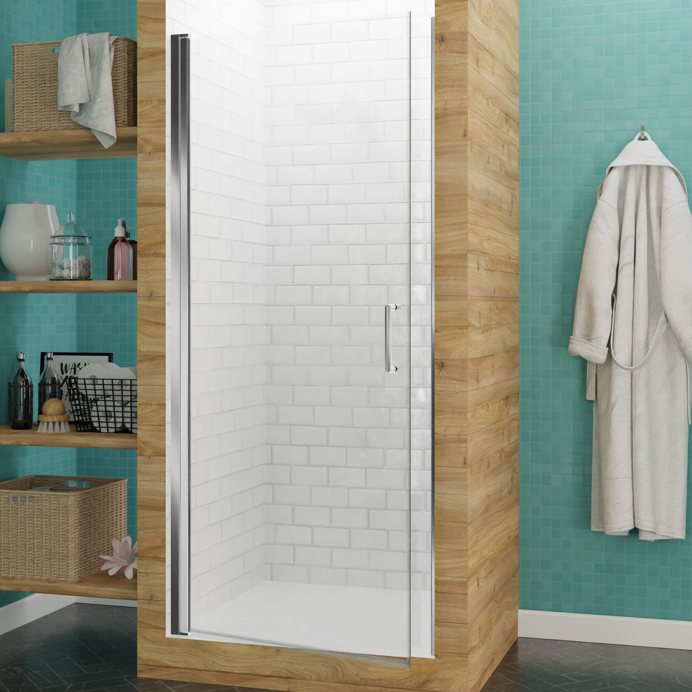 Polished Chrome Semi-Frameless Shower Door - 72x23 Inch Water Repellent Glass for Bathroom