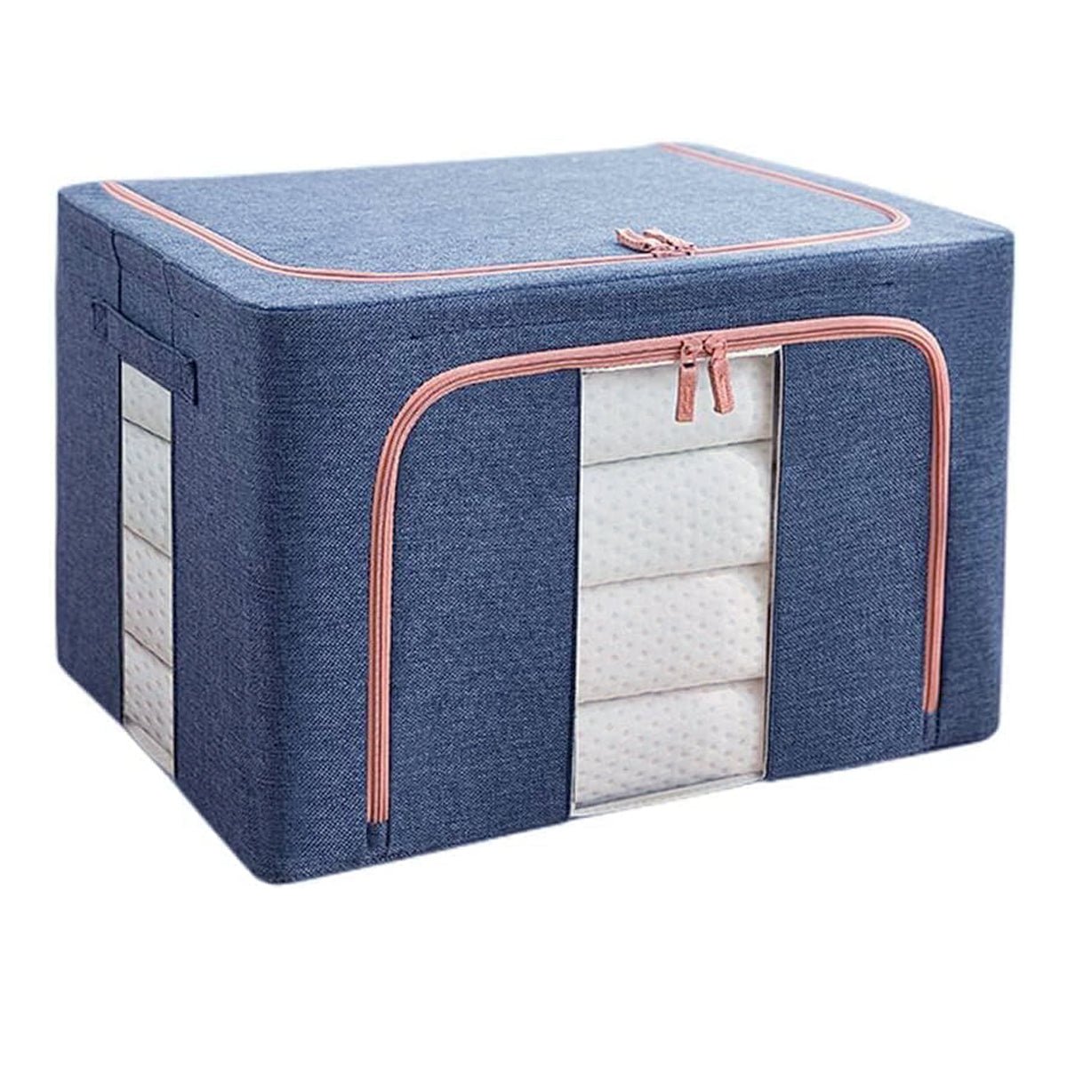 100L Large Cloth Storage Box - Foldable Closet Organizer for Clothes, Blankets & Toys | Space-Saving Wardrobe Storage Bags in Grey & Blue | Perfect for Bedroom, Closet & Travel Organization