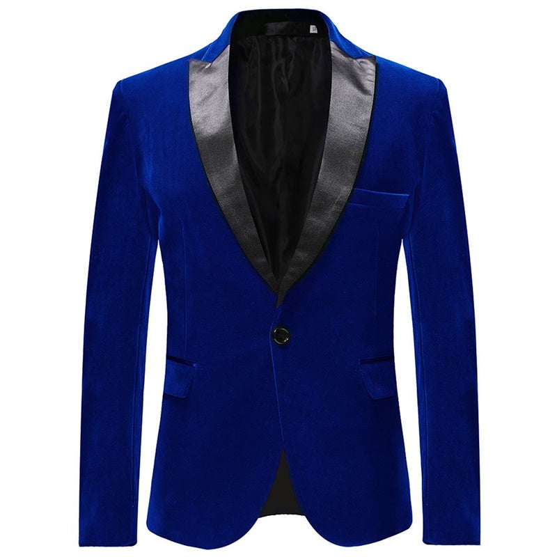 Blue Velvet Fashion Blazer Pleuche Tuxedo Jacket for Women - Elegant Formal Wear for Weddings, Parties & Evening Events