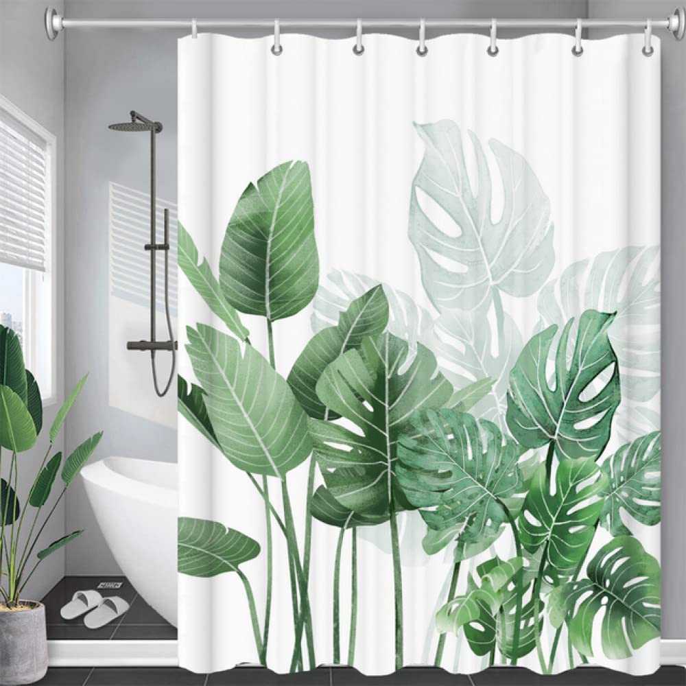 3D Tropical Green Plant Shower Curtain - Waterproof Fabric Bathroom Decor with Flower Landscape Design (180x180cm/JK4686) - Perfect for Spa, Beach House & Boho Style Bathrooms