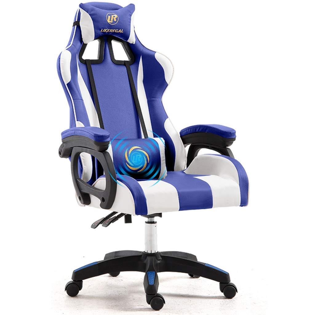 LIUDINGDING Gaming Chair - Ergonomic Computer Office Chair with Reclining Back, Lumbar Support & Massage for Home, Racing, Esports, Internet Cafe - Blue (Perfect for Long Gaming Sessions & Work from Home)