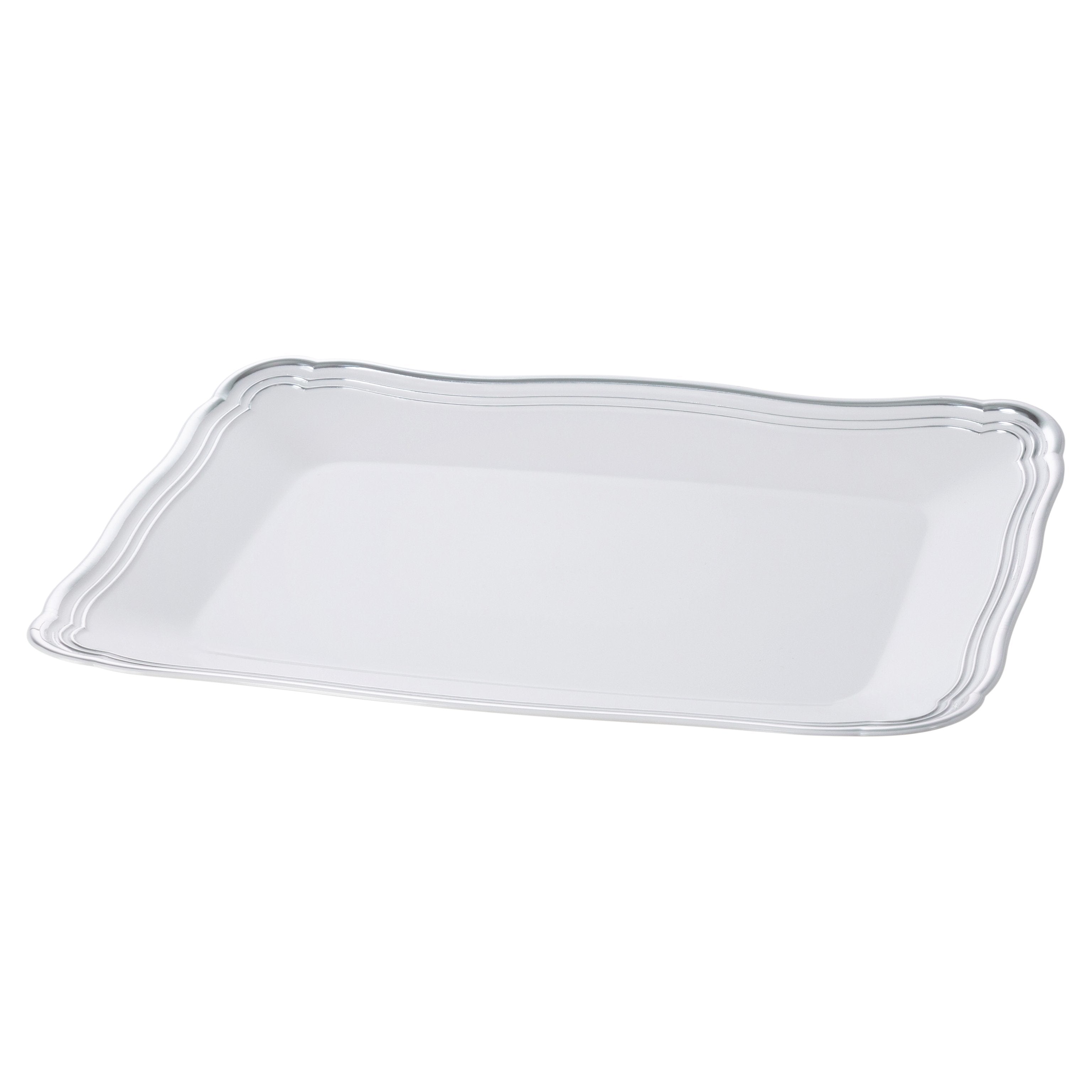 9 X 13 Inch Rectangle White and Silver Rim Plastic Serving Tray - Durable Party Serving Tray for Dining, Buffet, Breakfast in Bed & Home Decor