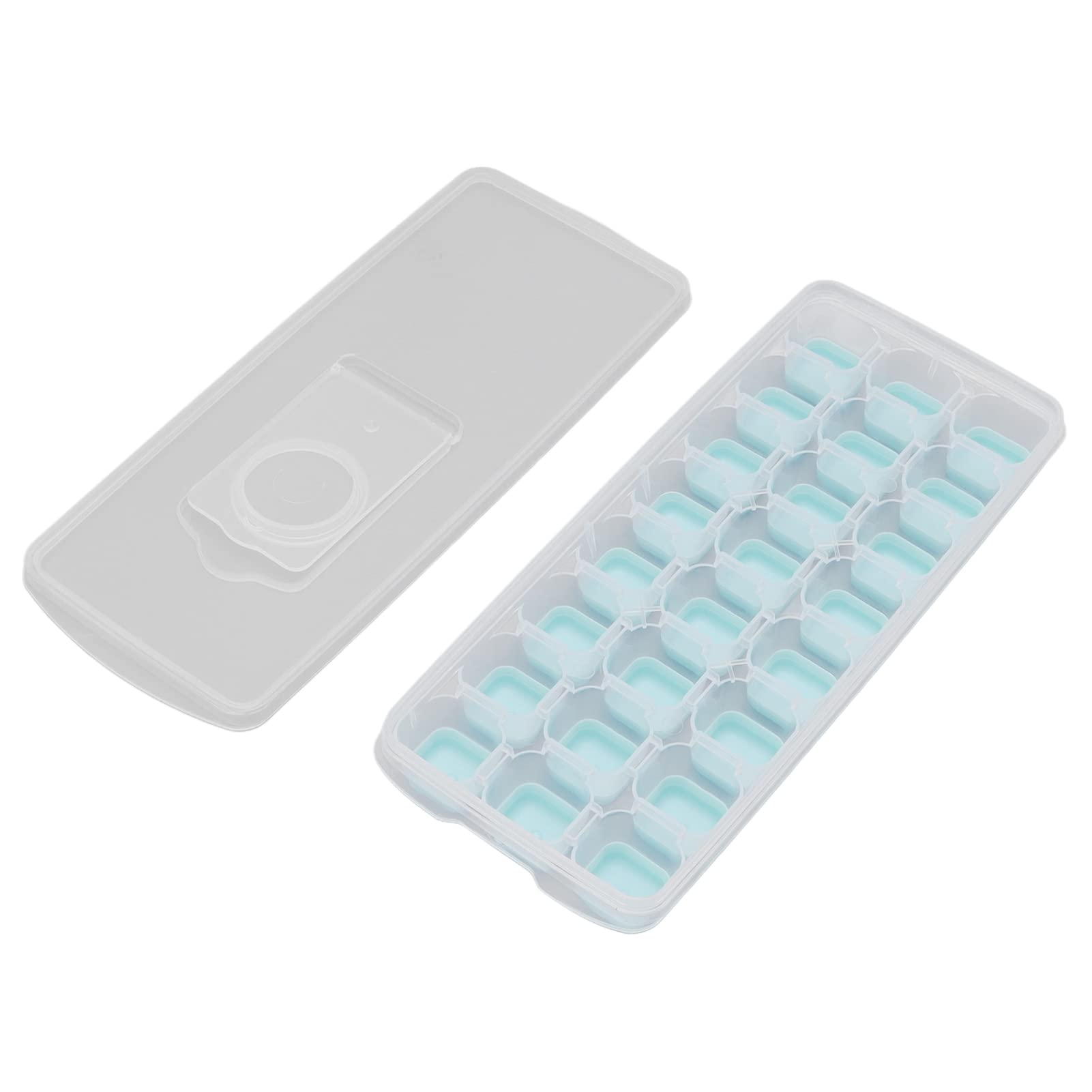 Haofy 24-Grid Silicone Ice Cube Tray with Lid - Stackable Reusable Ice Mold for Freezer, BPA-Free (Blue) - Perfect for Cocktails, Smoothies & Cold Drinks