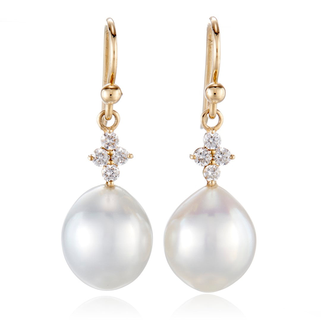Belgravia Drop Earrings - 10mm South Sea Pearls & Diamond Accents | Elegant Pearl Jewelry for Weddings, Parties & Special Occasions