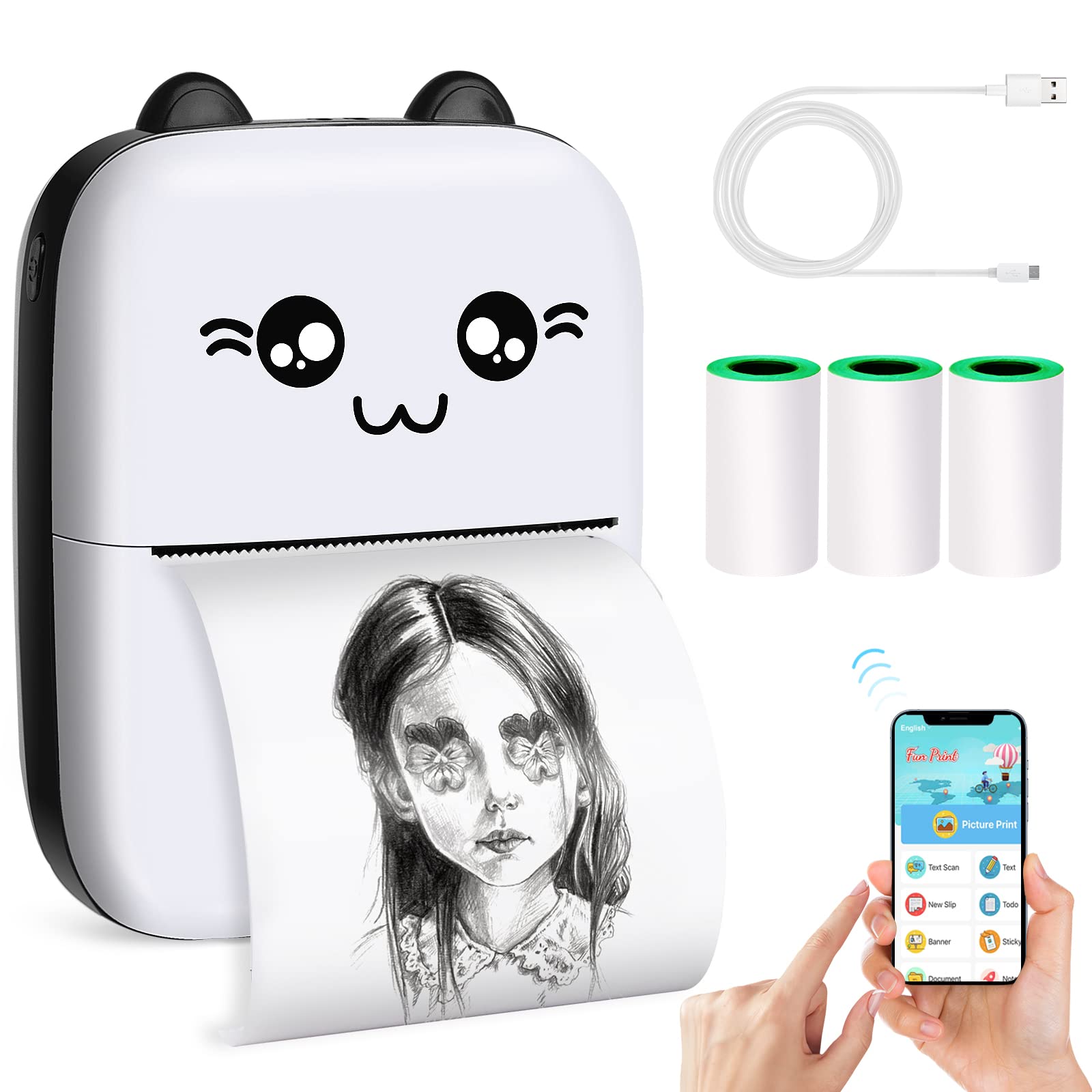 Mini Pocket Printer - Portable Bluetooth Sticker Printer for Android & iOS, No Ink Thermal Printer with 3 Rolls Paper, Perfect Gift for Kids & Students | Use for Home, Office, School Notes, To-Do Lists & Creative Labeling