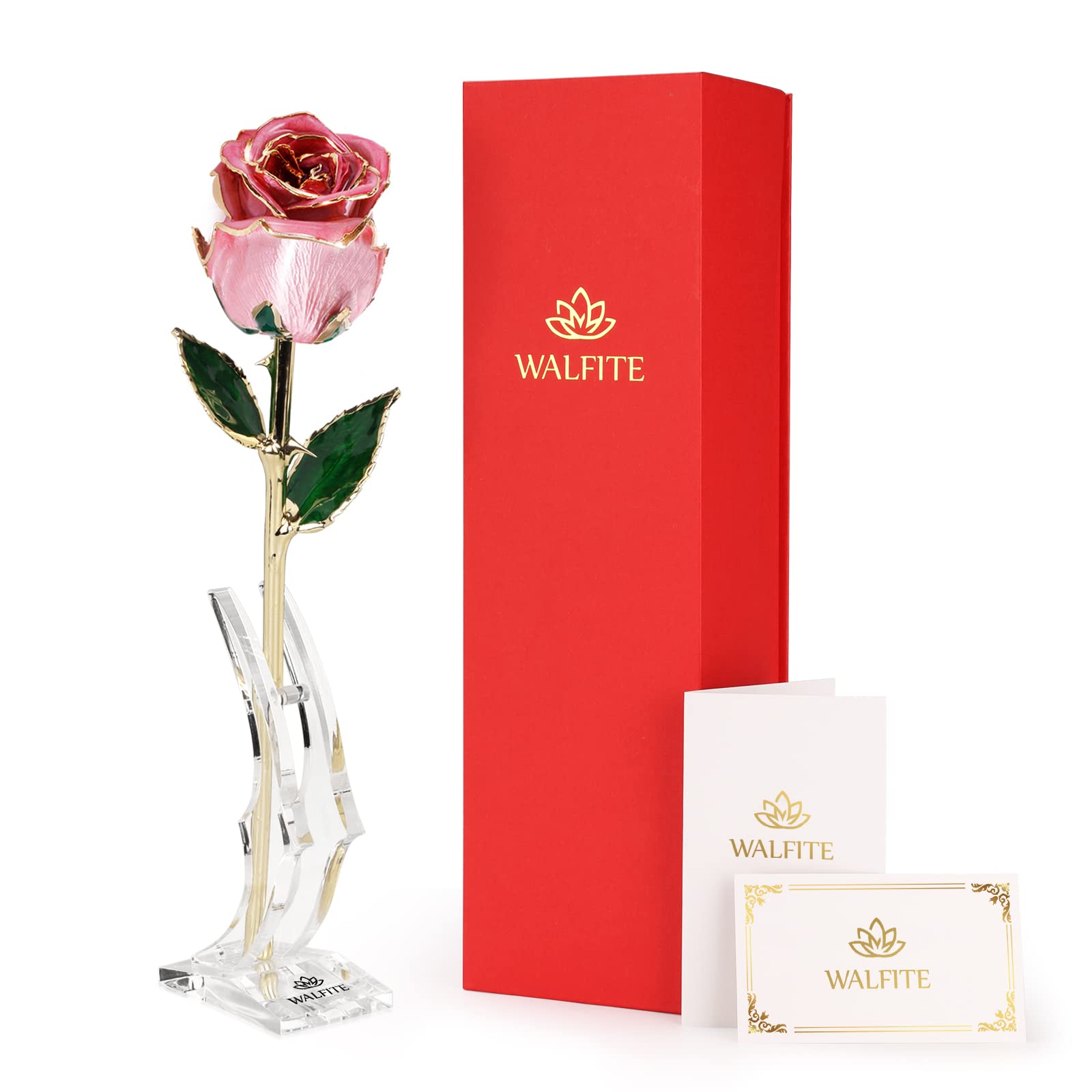 24k Gold Crystal Rose Eternal Flower - Perfect Mother's Day Gift, Birthday Present for Mom, Valentine's Day Gift for Girlfriend, Anniversary Keepsake (Pink) - Elegant Home Decor & Romantic Gift for Special Occasions