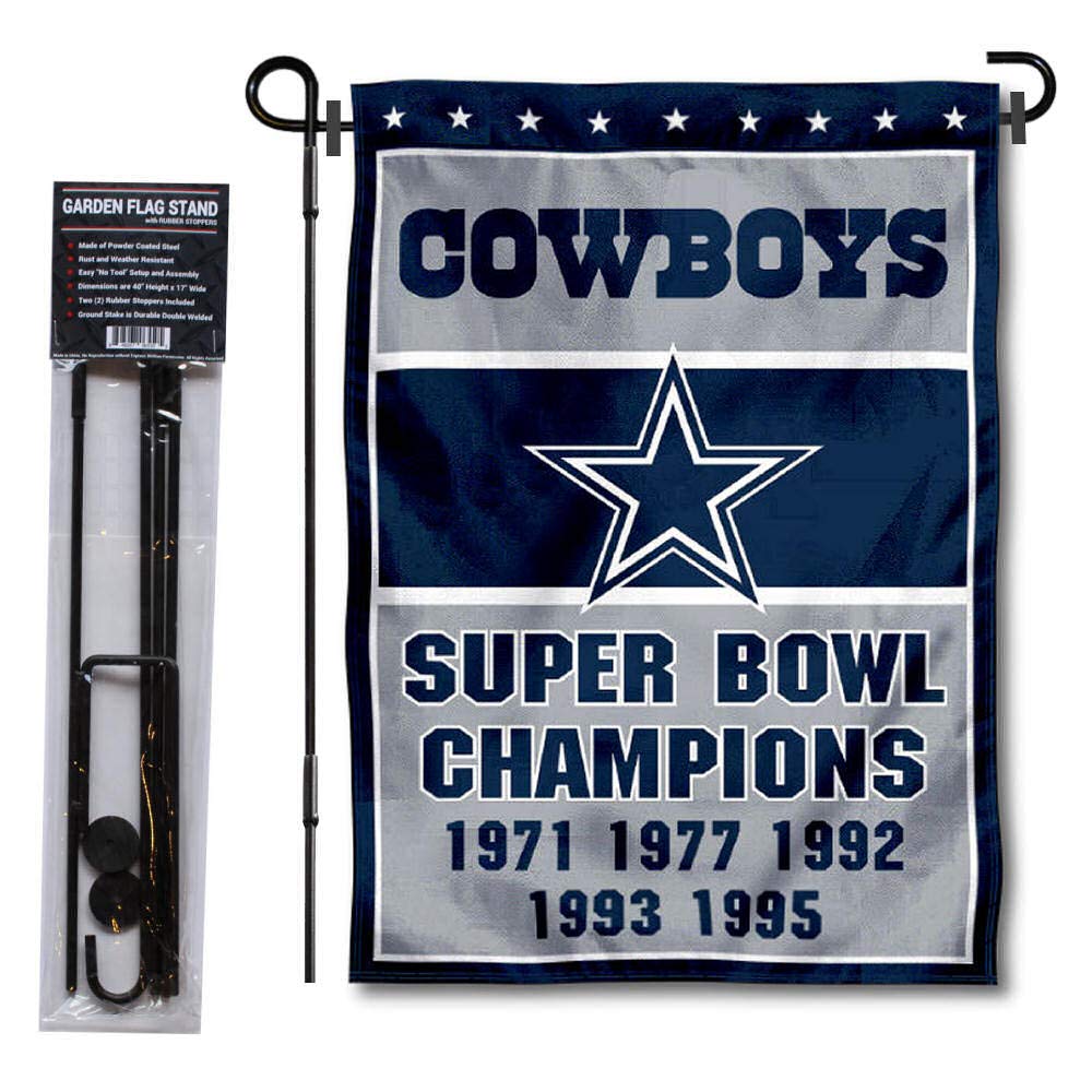 WinCraft Dallas Cowboys 5-Time Super Bowl Champions Garden Flag with Pole Stand - Perfect for NFL Fan Yard Decor, Game Day Parties & Sports Themed Outdoor Decorations
