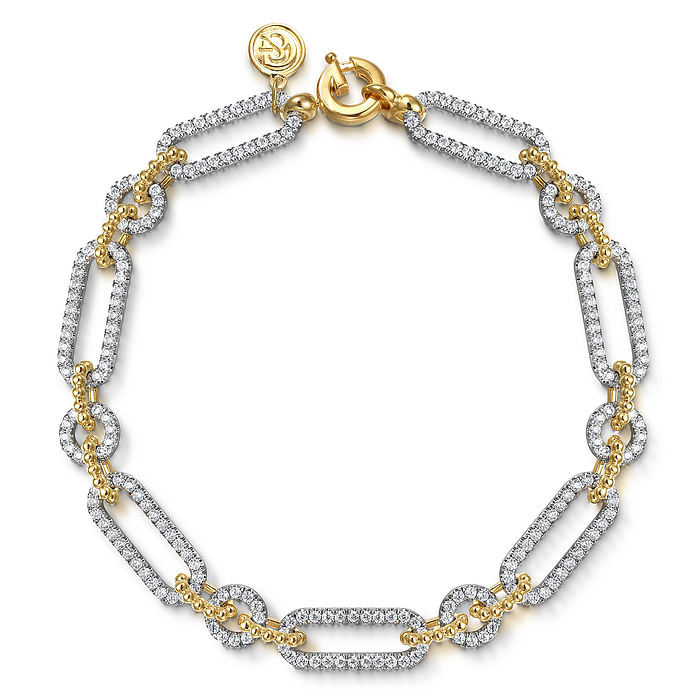 14K White & Yellow Gold Diamond Bujukan Link Bracelet for Women - Elegant Tennis Bracelet for Everyday Wear, Gifts & Special Occasions