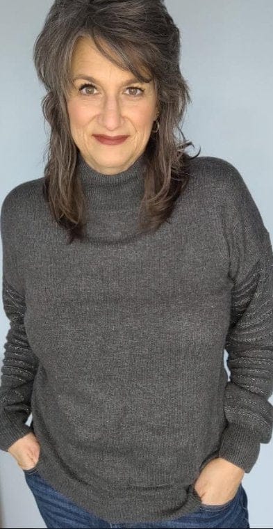 Stylish Charcoal Mock Neck Sweater with Detailed Sleeves - Perfect for Casual Outfits & Winter Layering