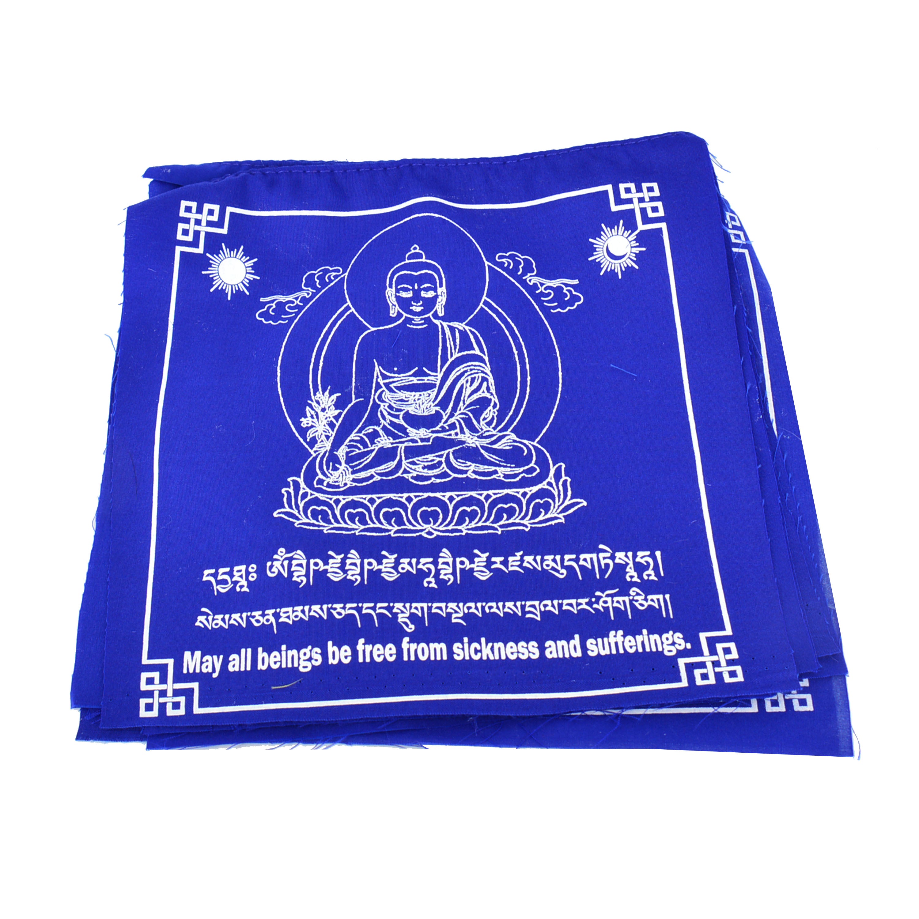 Blue Medicine Buddha Prayer Flag Set of 10 - Tibetan Buddhist Prayer Flags for Healing, Peace & Blessings - Perfect for Home Altar, Meditation Room & Outdoor Decor