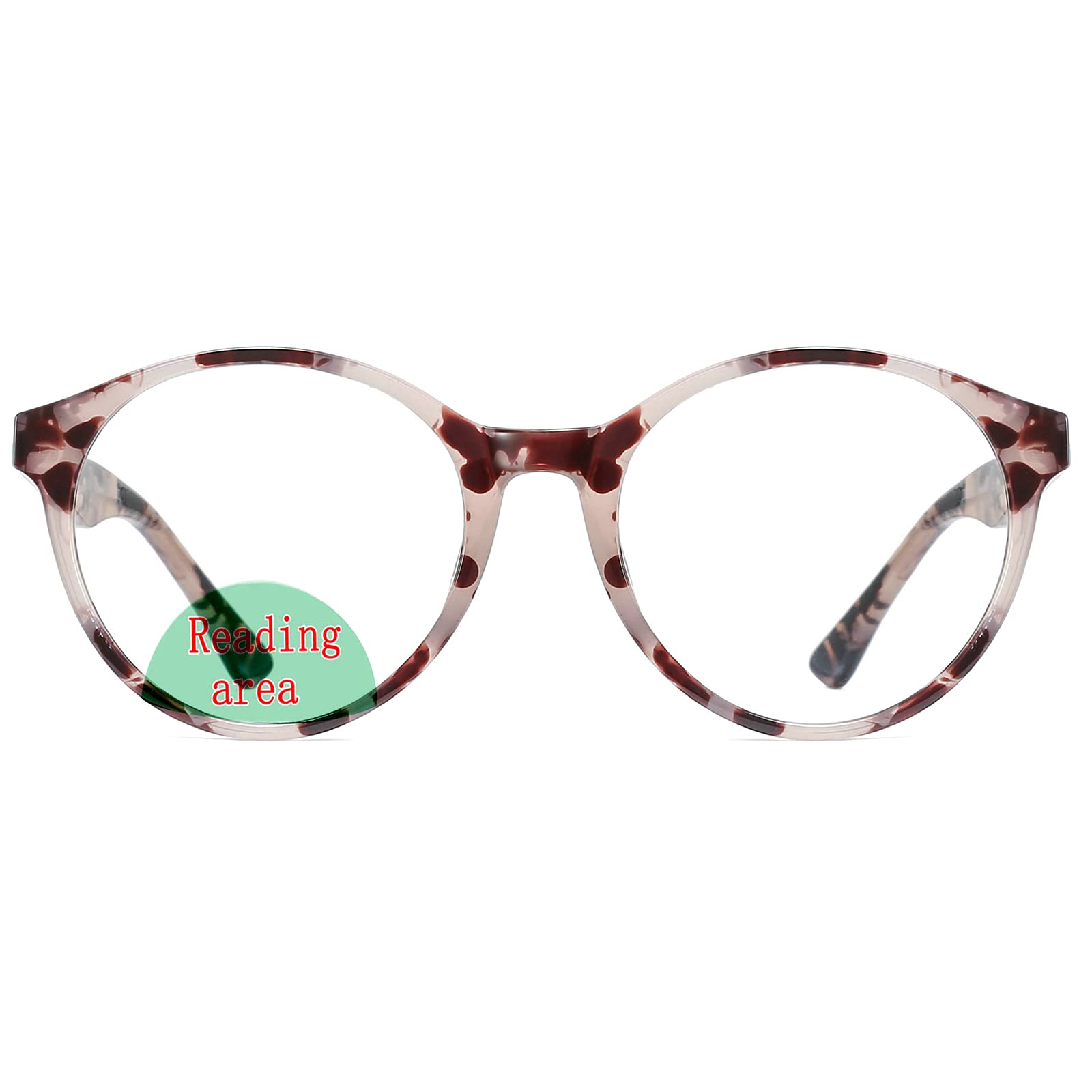 Mincl Bifocal Reading Glasses for Women - Blue Light Blocking, Round Multifocal Readers with Spring Hinge - Perfect for Computer Work, Reading & Screen Time