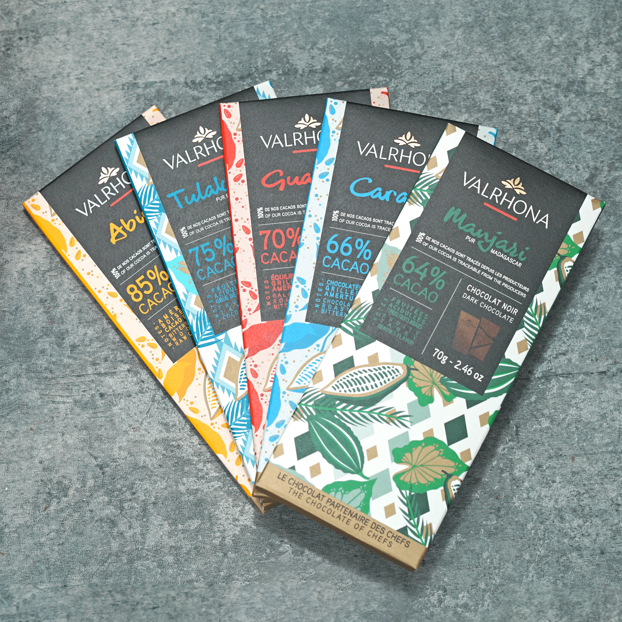 Valrhona Single Origin Chocolate Bundle (5 Bars) - Premium Dark Chocolate for Baking, Gifts & Gourmet Desserts
