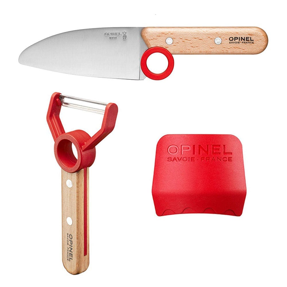 Opinel Le Petit Chef 3-Piece Knife Set with Peeler & Finger Guard - Red | Perfect for Cooking, Camping & Outdoor Adventures