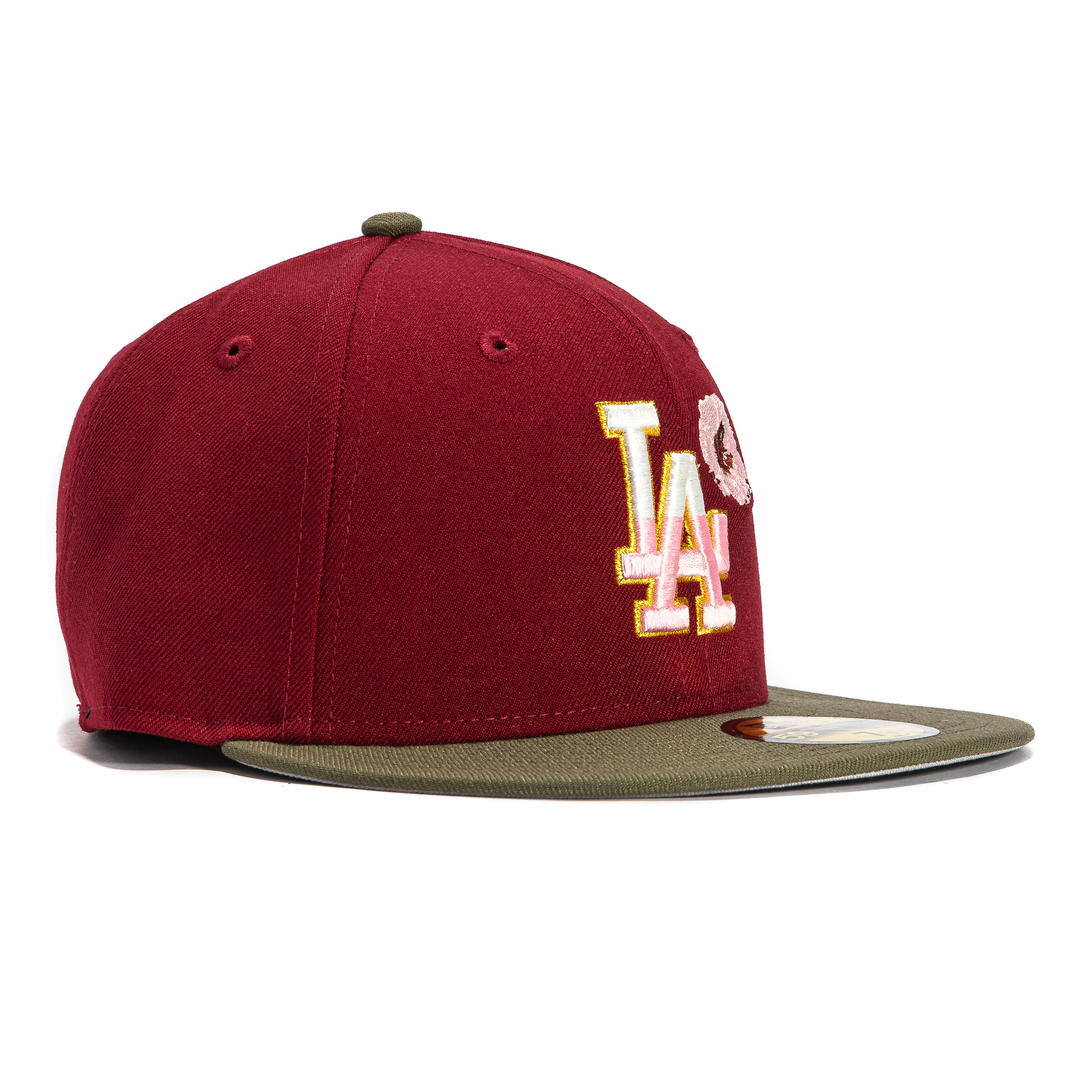 New Era 59Fifty Los Angeles Dodgers Snapback Hat - Cardinal & Olive Colors - Perfect for Baseball Games, Streetwear Fashion & Sports Fan Gifts