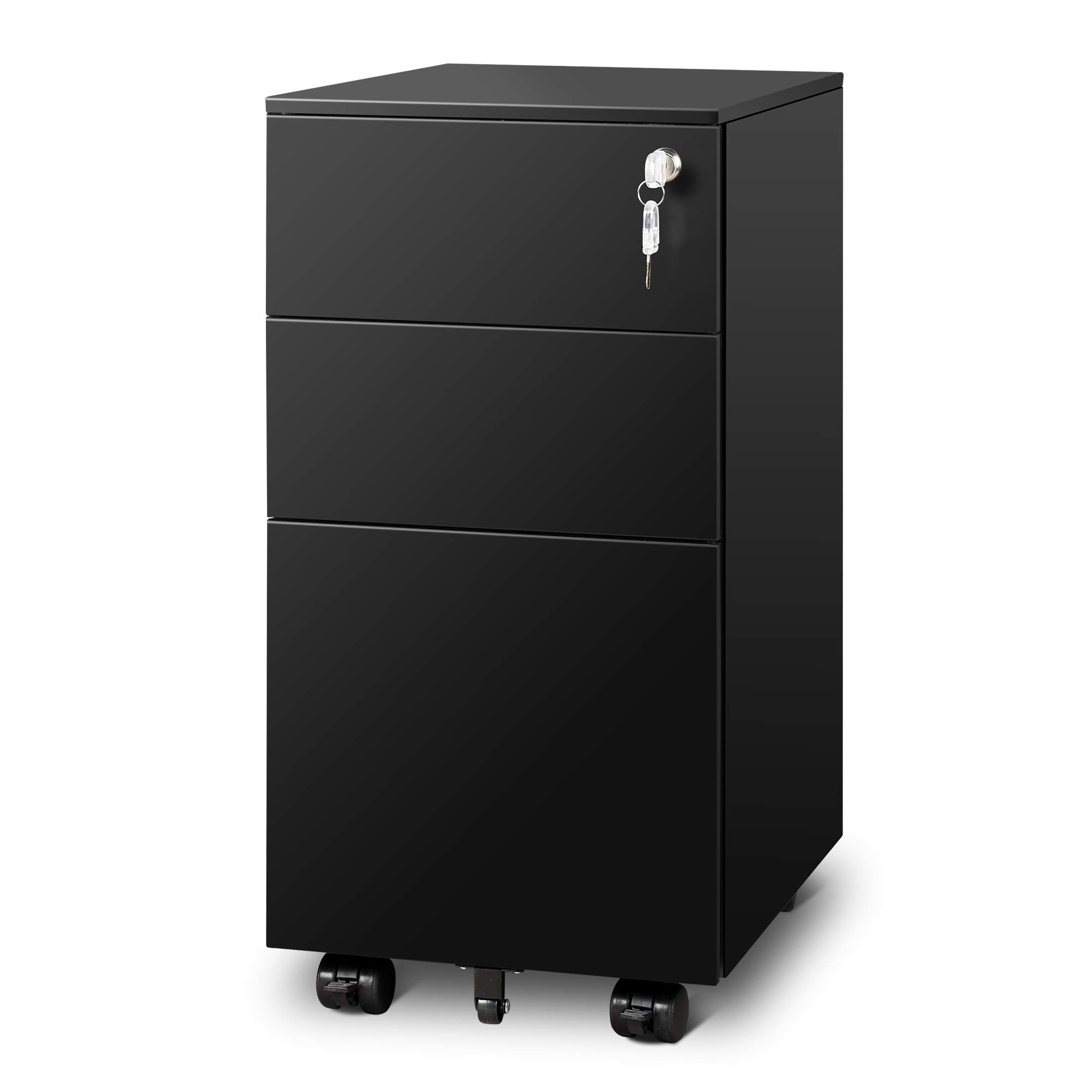 DEVAISE 3-Drawer Vertical File Cabinet - Slim Mobile Storage Organizer for Home Office | Black | Perfect for Small Spaces & Document Organization