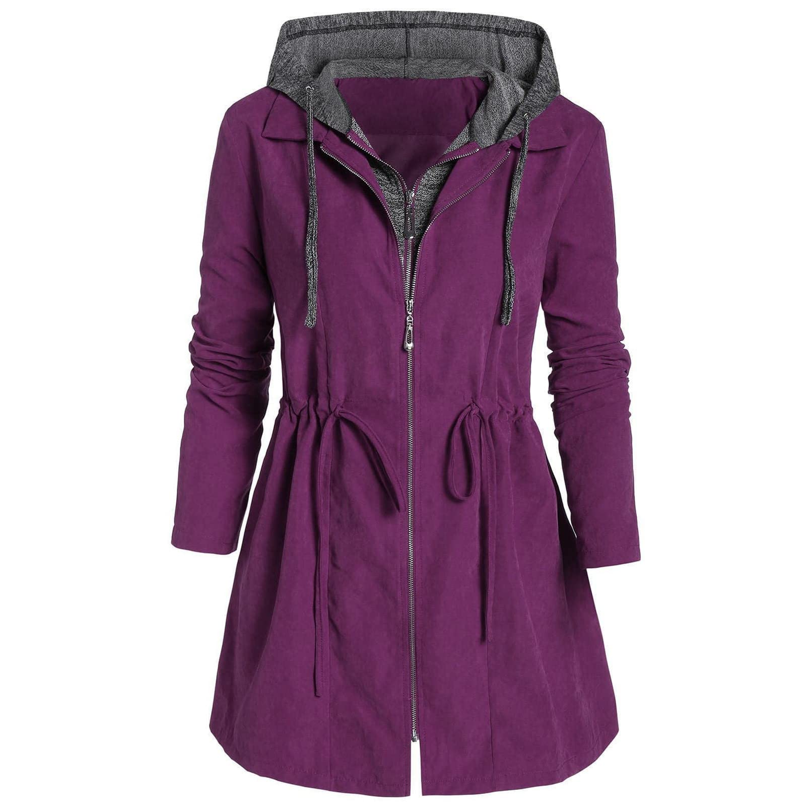 FMCHICO Women's Winter Coats - Fashion Patchwork Hooded Sweatshirt Jacket with Zipper | Warm Outerwear for Cold Weather, Streetwear & Casual Outfits