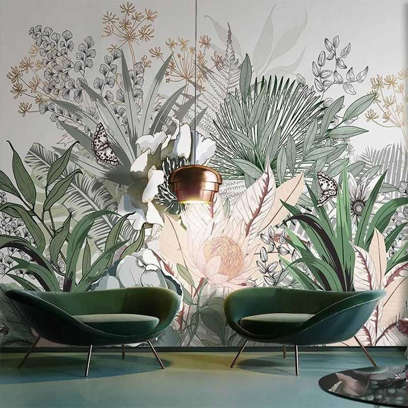 Tropical Plants Rainforest Palm Leaves Wallpaper Mural - Nature-Inspired Peel & Stick Wall Decor for Living Room, Bedroom, Nursery | Easy to Install & Removable